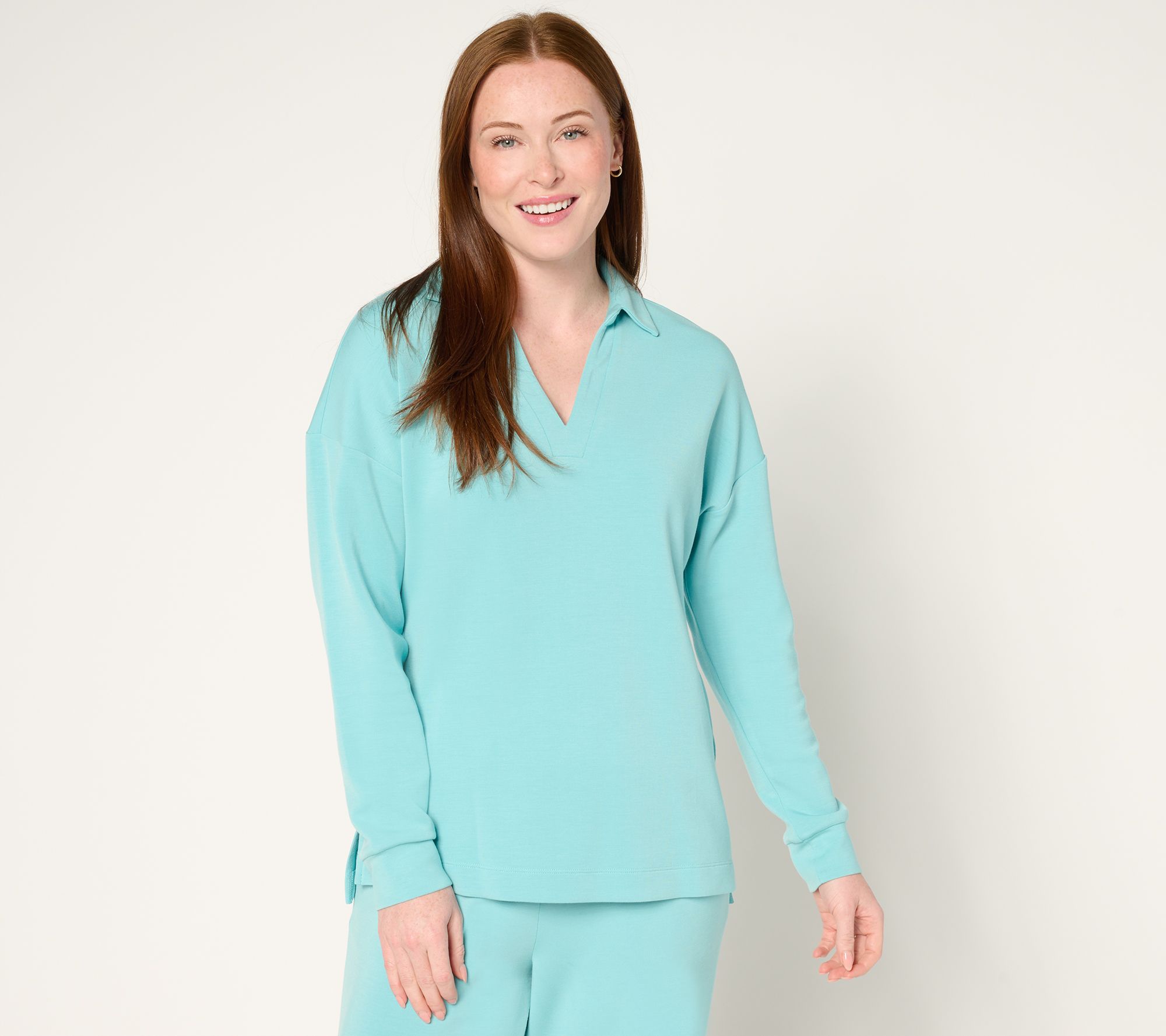 Belle by Kim Gravel ScubaLuxe Polo V Neck Pullover Top