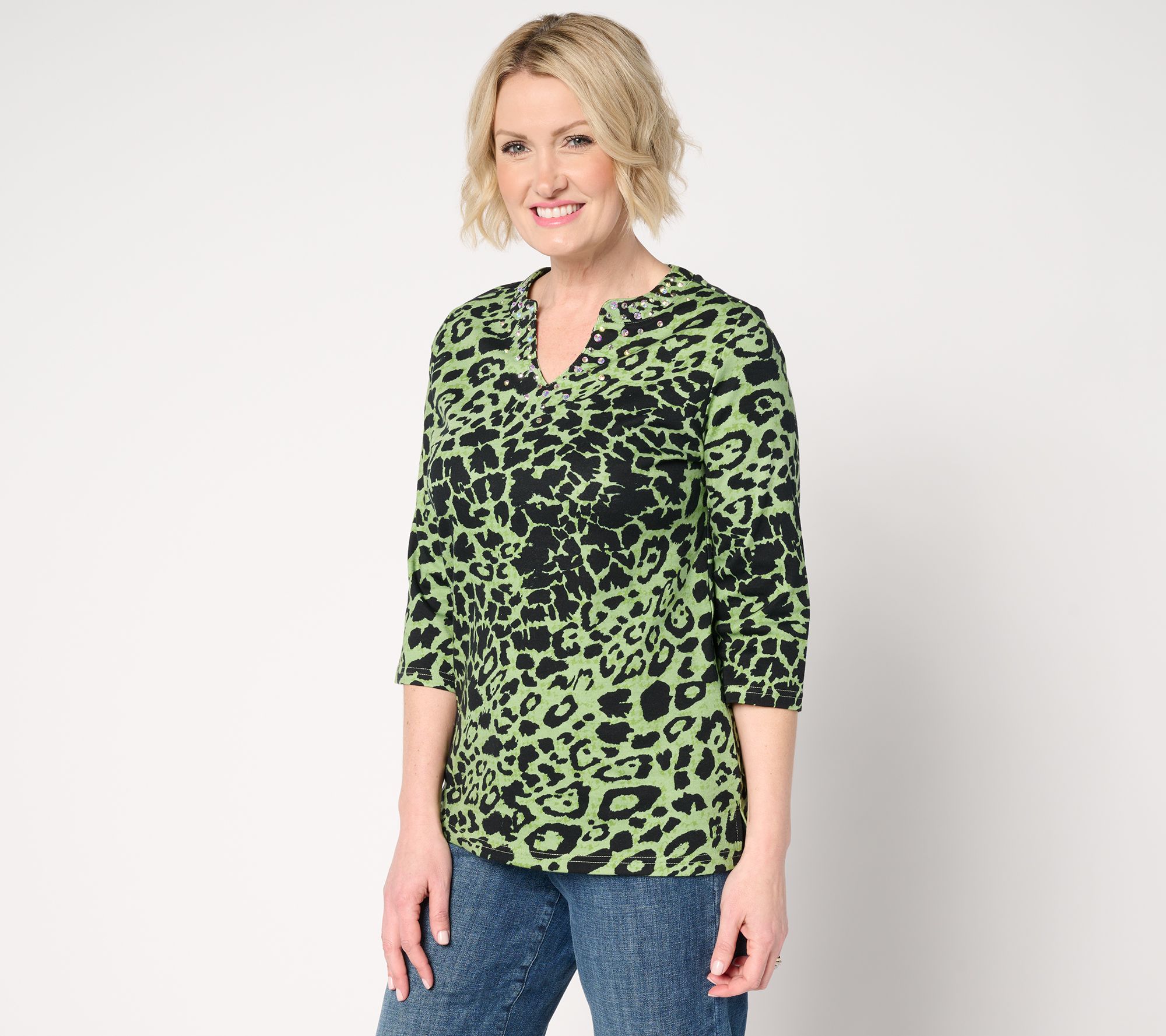 Quacker Factory Angel's Wild Side 3/4 Sleeve Knit Top