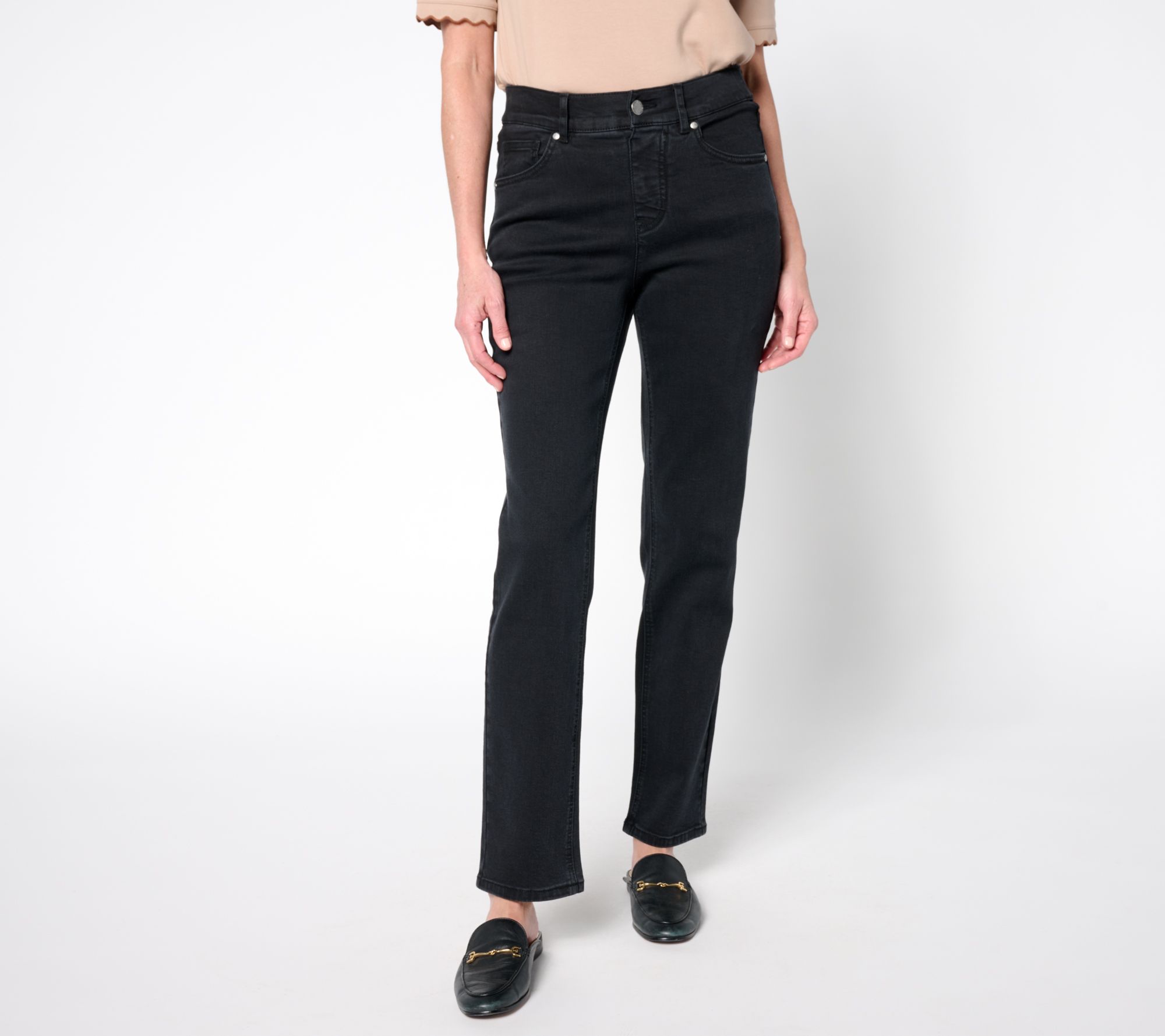  Isaac Mizrahi Live! Petite True Denim Black Straight Leg Ankle Jeans