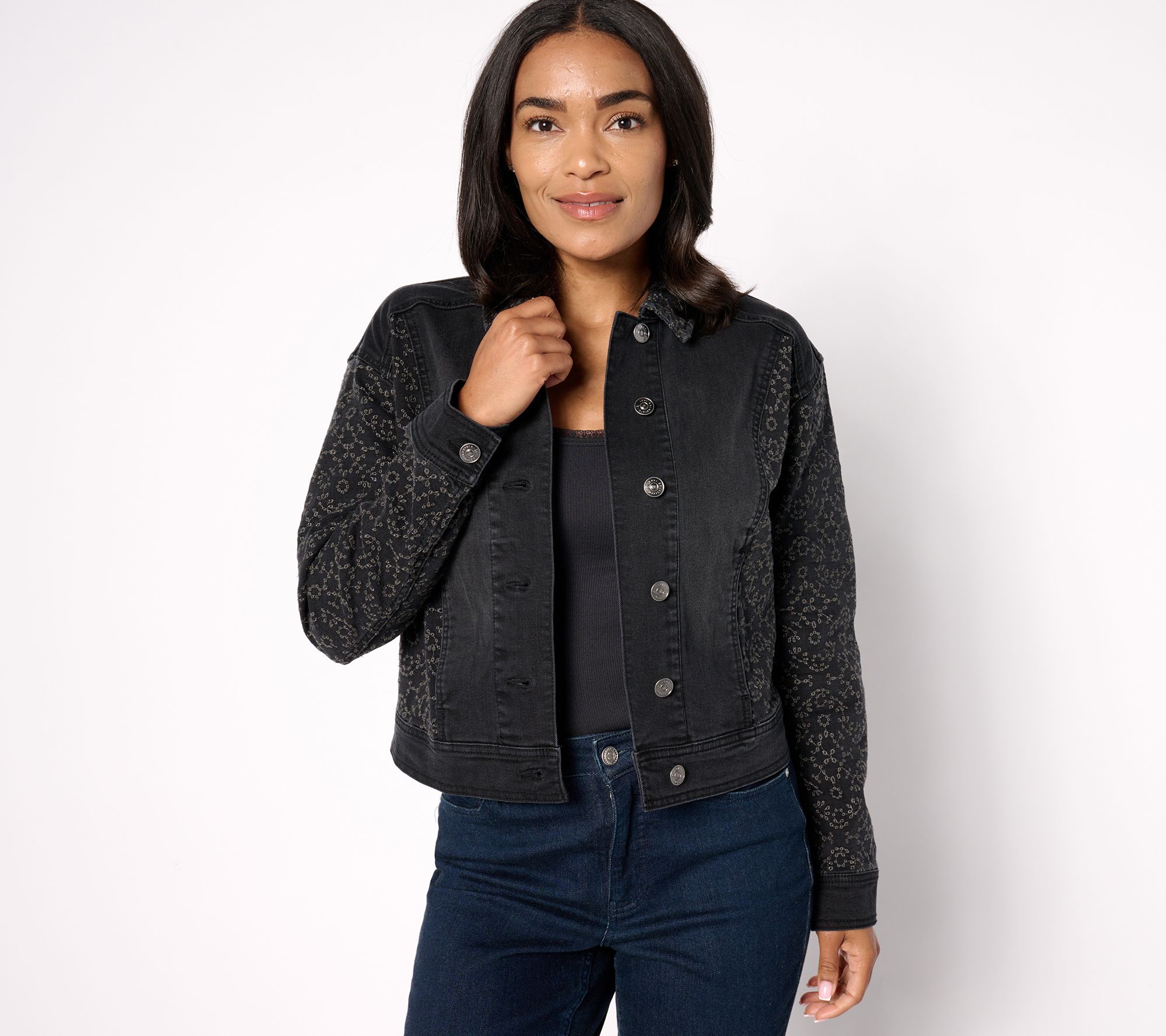 "As Is" LOGO Lab by Lori Goldstein Denim Jacket with Eyelet Embroid