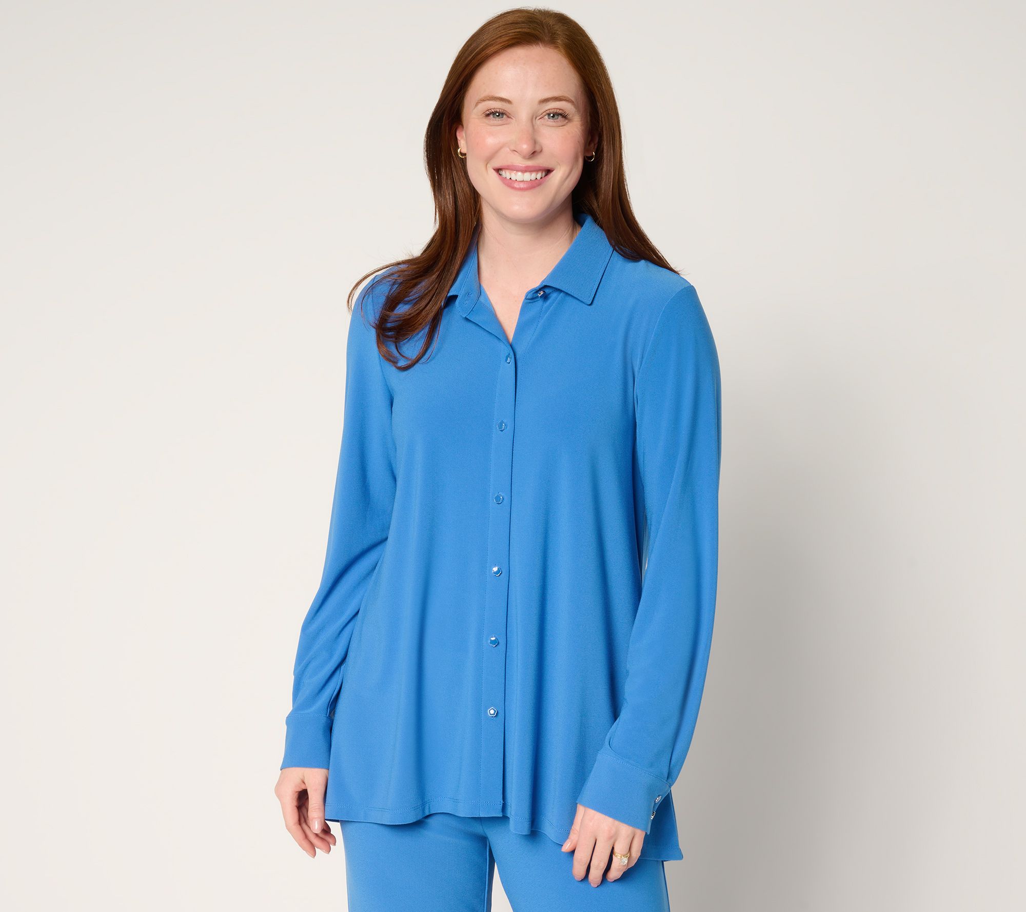 Dennis Basso Petite Printed Caviar Crepe Top with Enamel Buttons