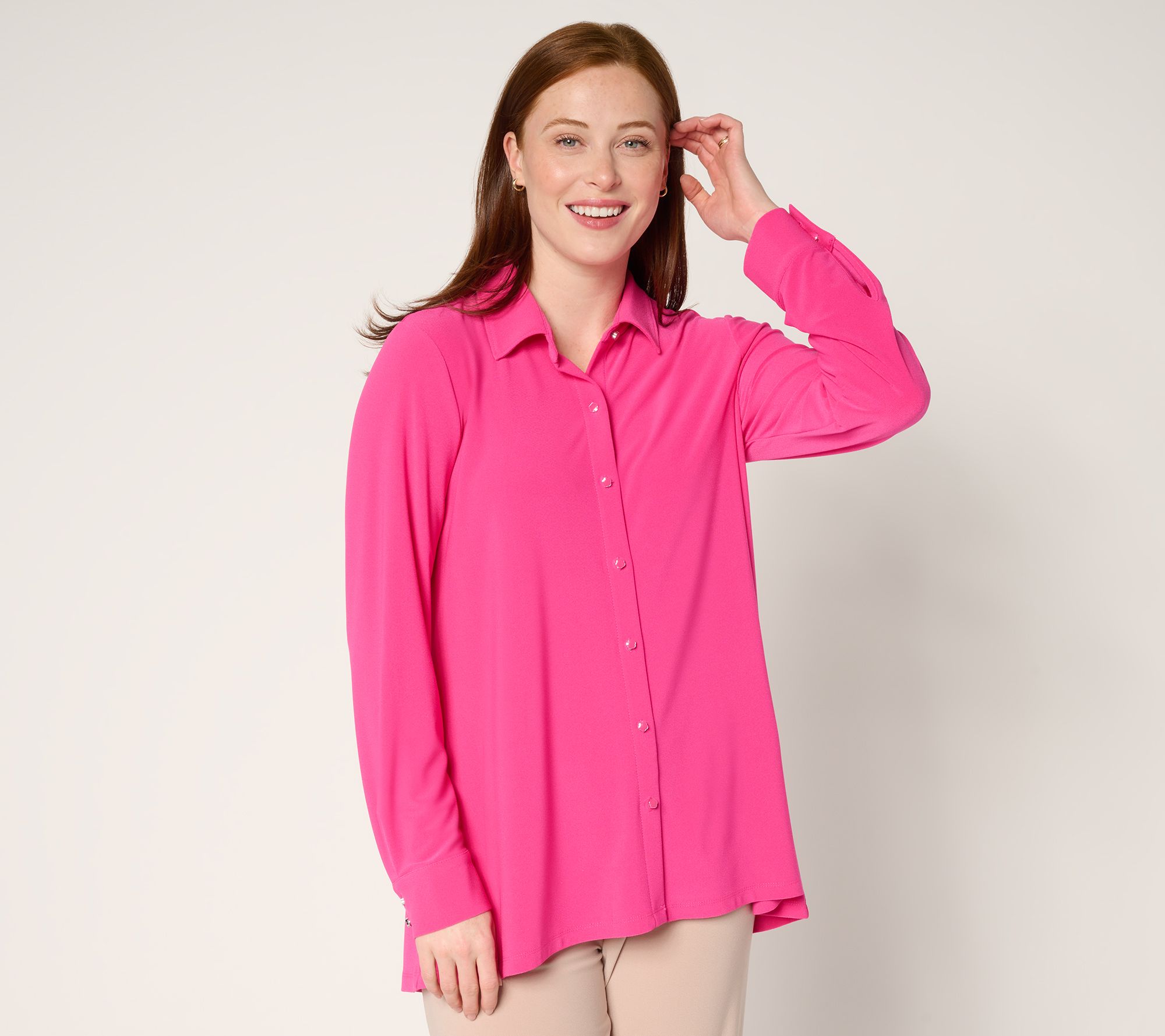 Dennis Basso Petite Printed Caviar Crepe Top with Enamel Buttons