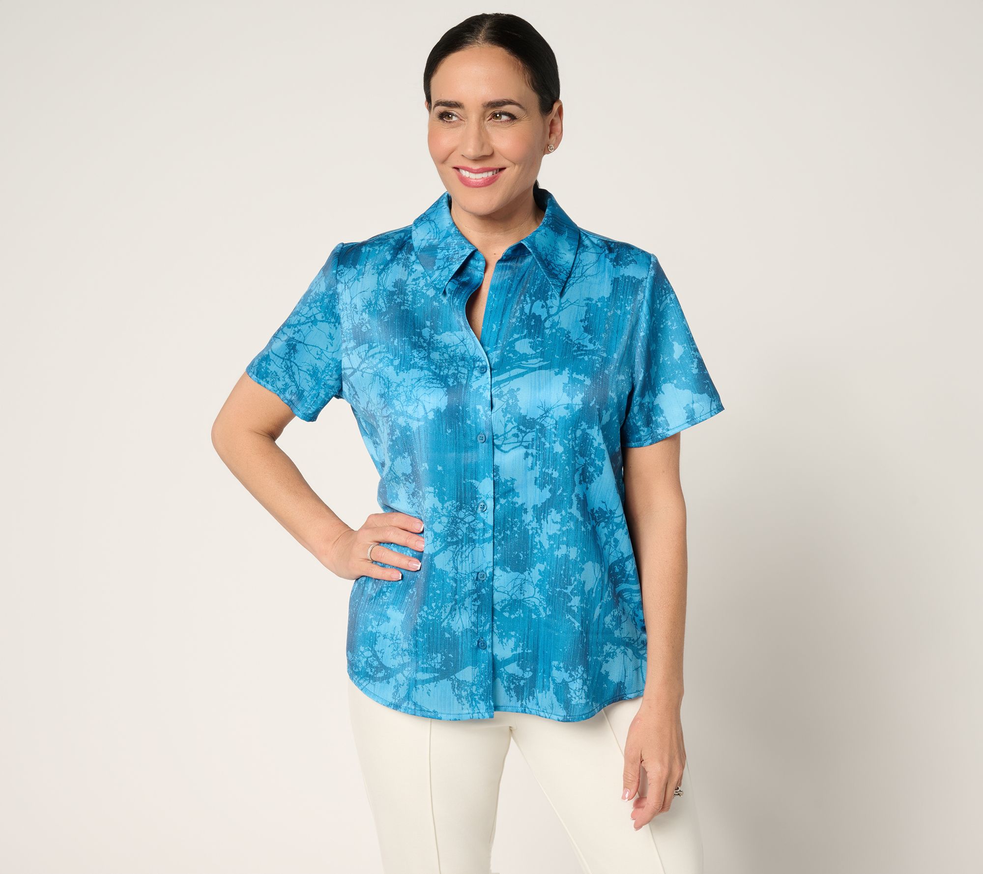 BEAUTIFUL by Lawrence Zarian Short Sleeve Button Front Blouse