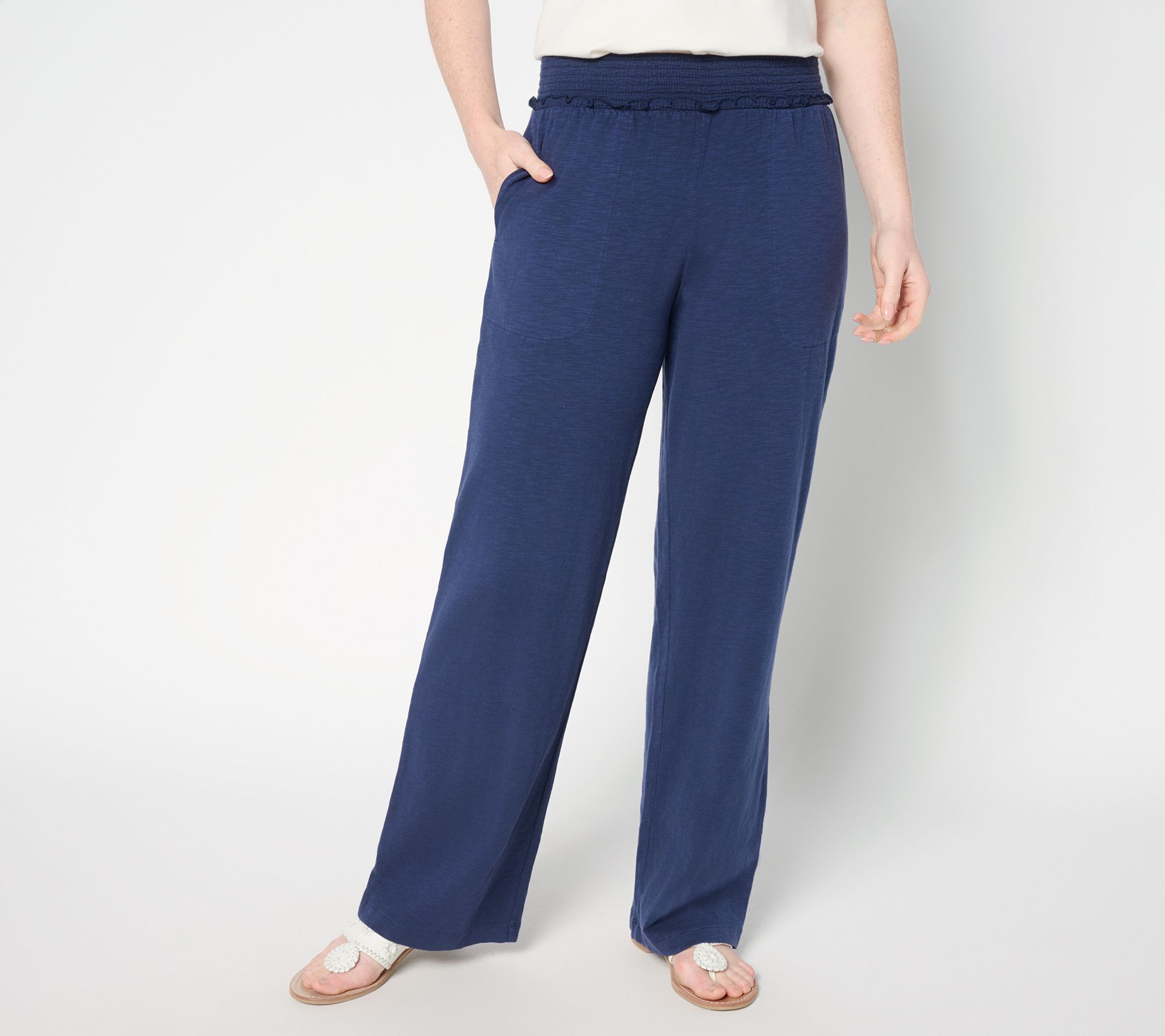 AnyBody Regular Slub Jersey and Gauze Mixed Wide Leg Pants