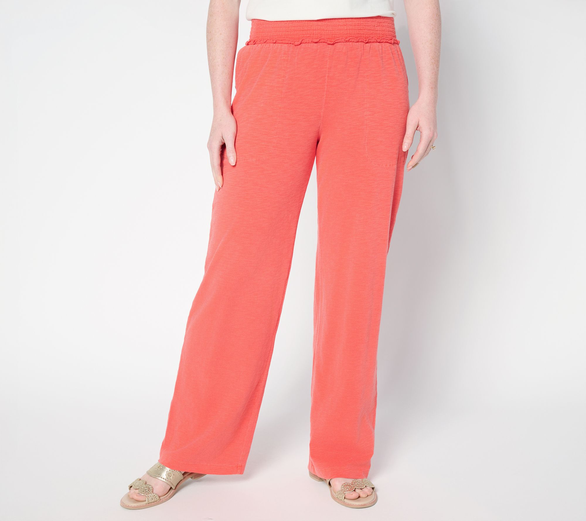 AnyBody Regular Slub Jersey and Gauze Mixed Wide Leg Pants