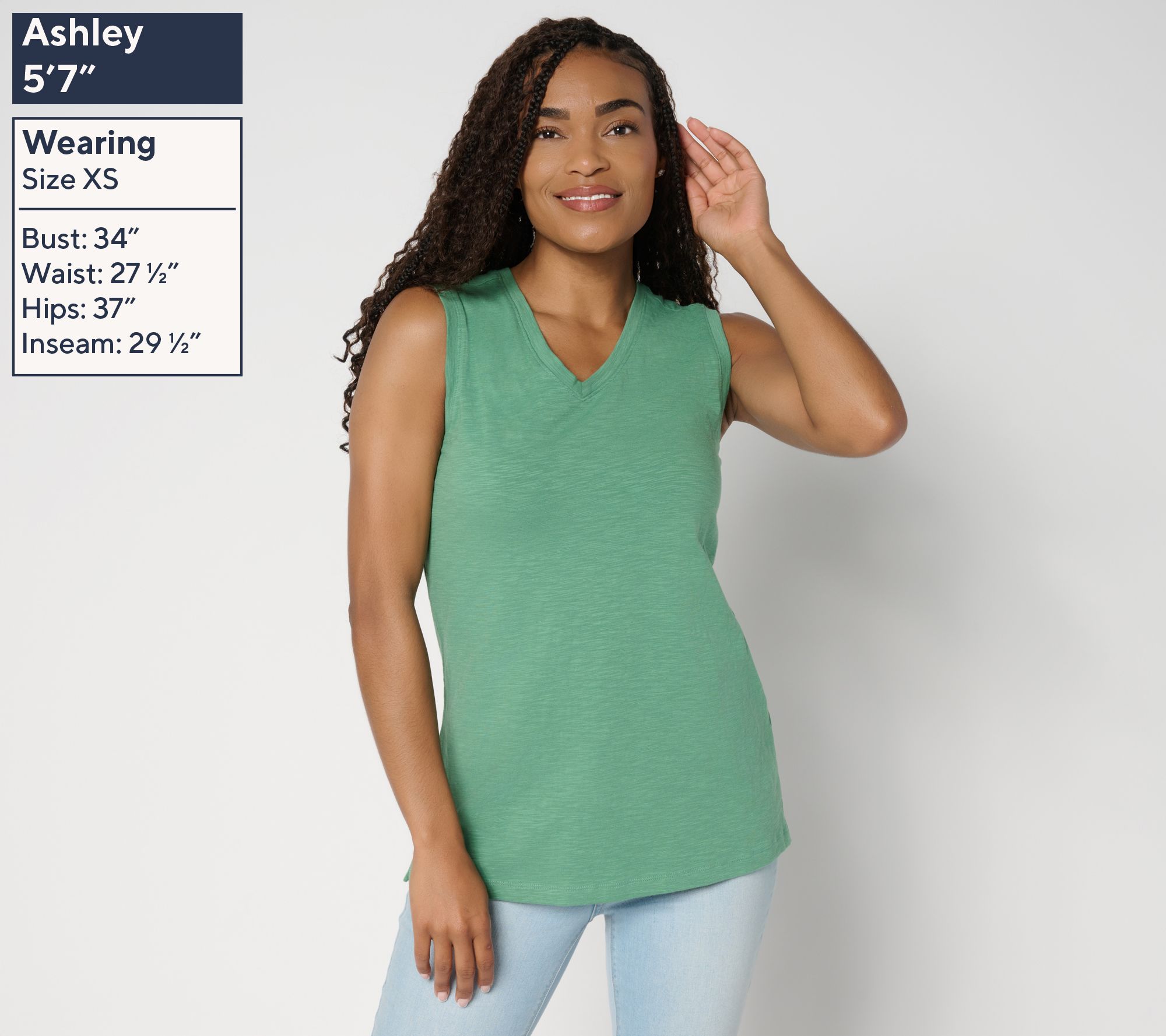Denim & Co. Essentials Textured Knit Double V-Neck Tank Top