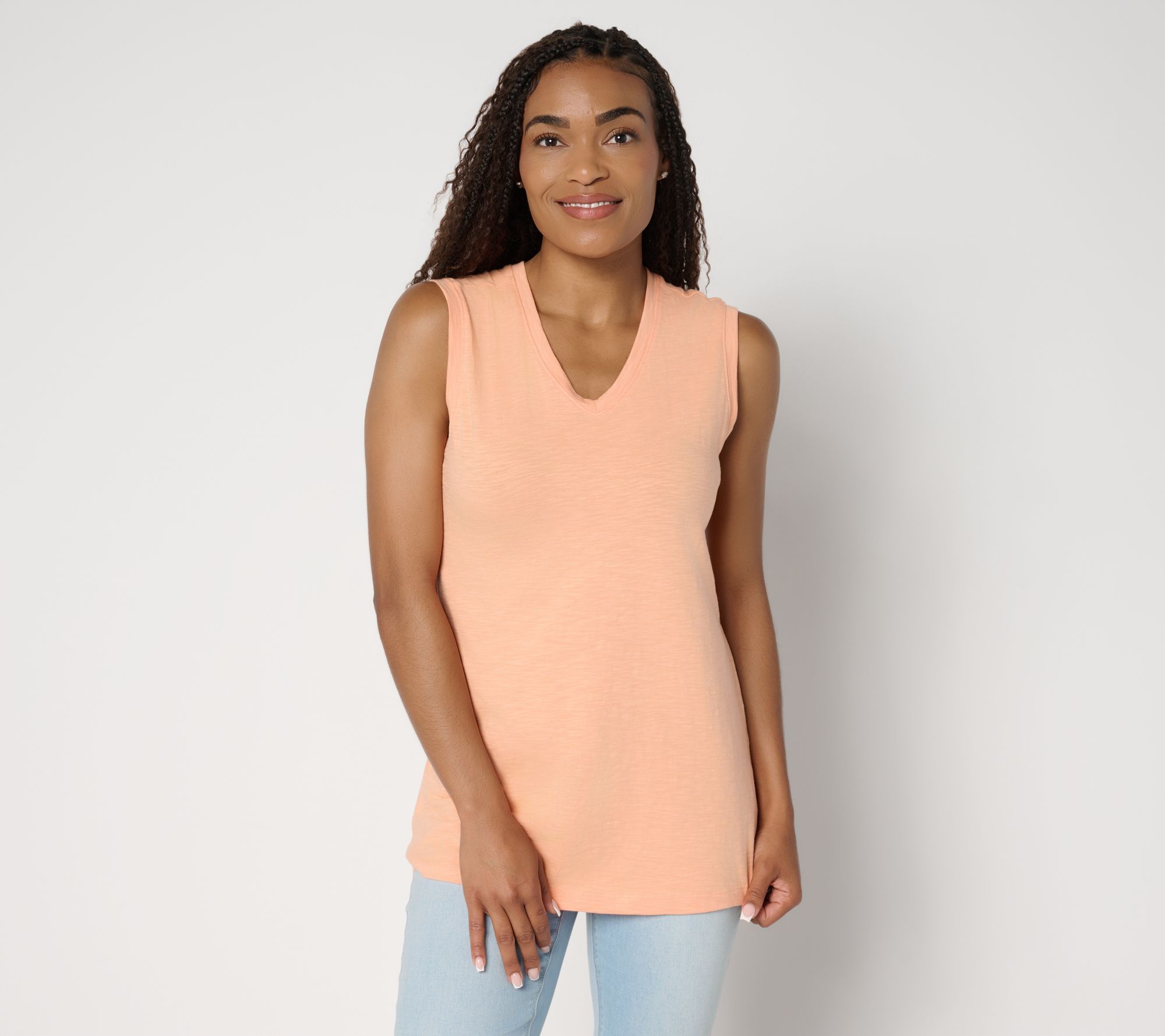 Denim & Co. Essentials Textured Knit Double V-Neck Tank Top