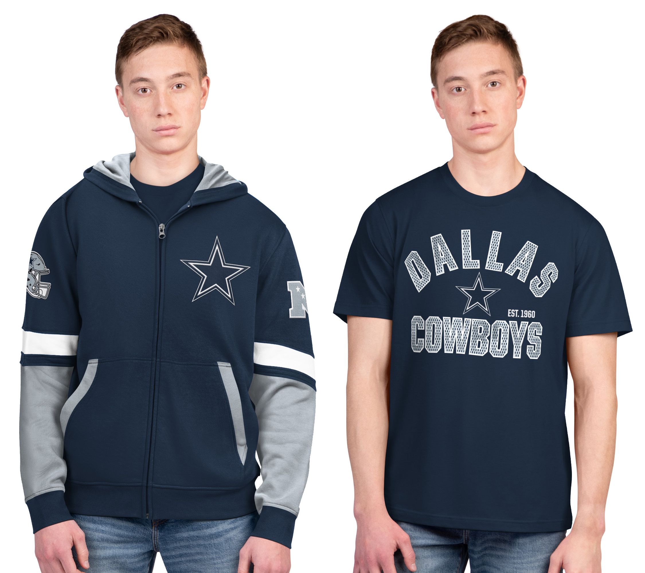NFL Officially Licensed Dallas T-Shirt & Full Zip Hoodie Combo