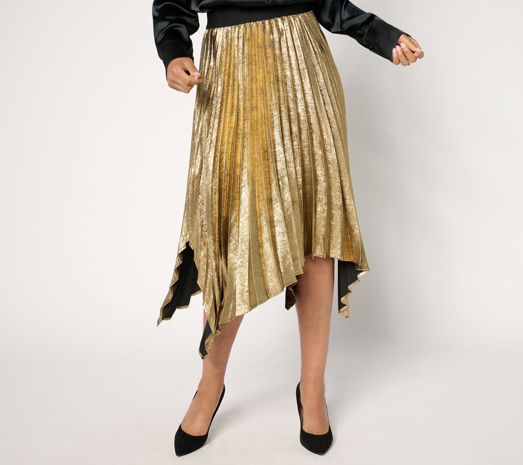 "As Is" GRAVER Susan Graver Reg Metallic Woven Pleated Skirt