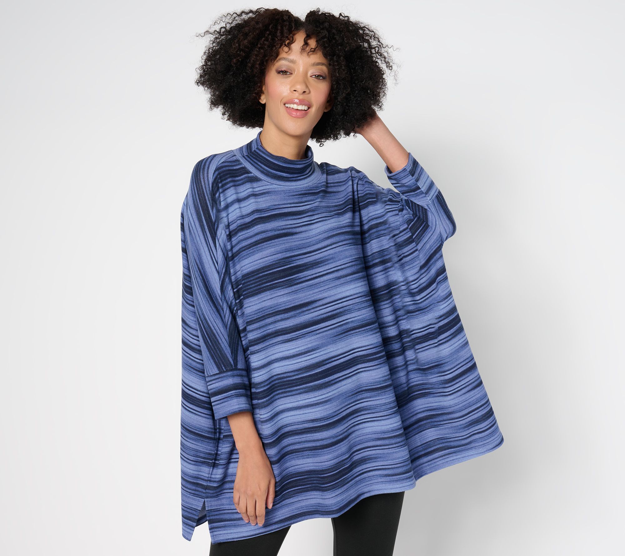 "As Is" Denim & Co. Active Heavenly Jersey Space Dye Printed Poncho