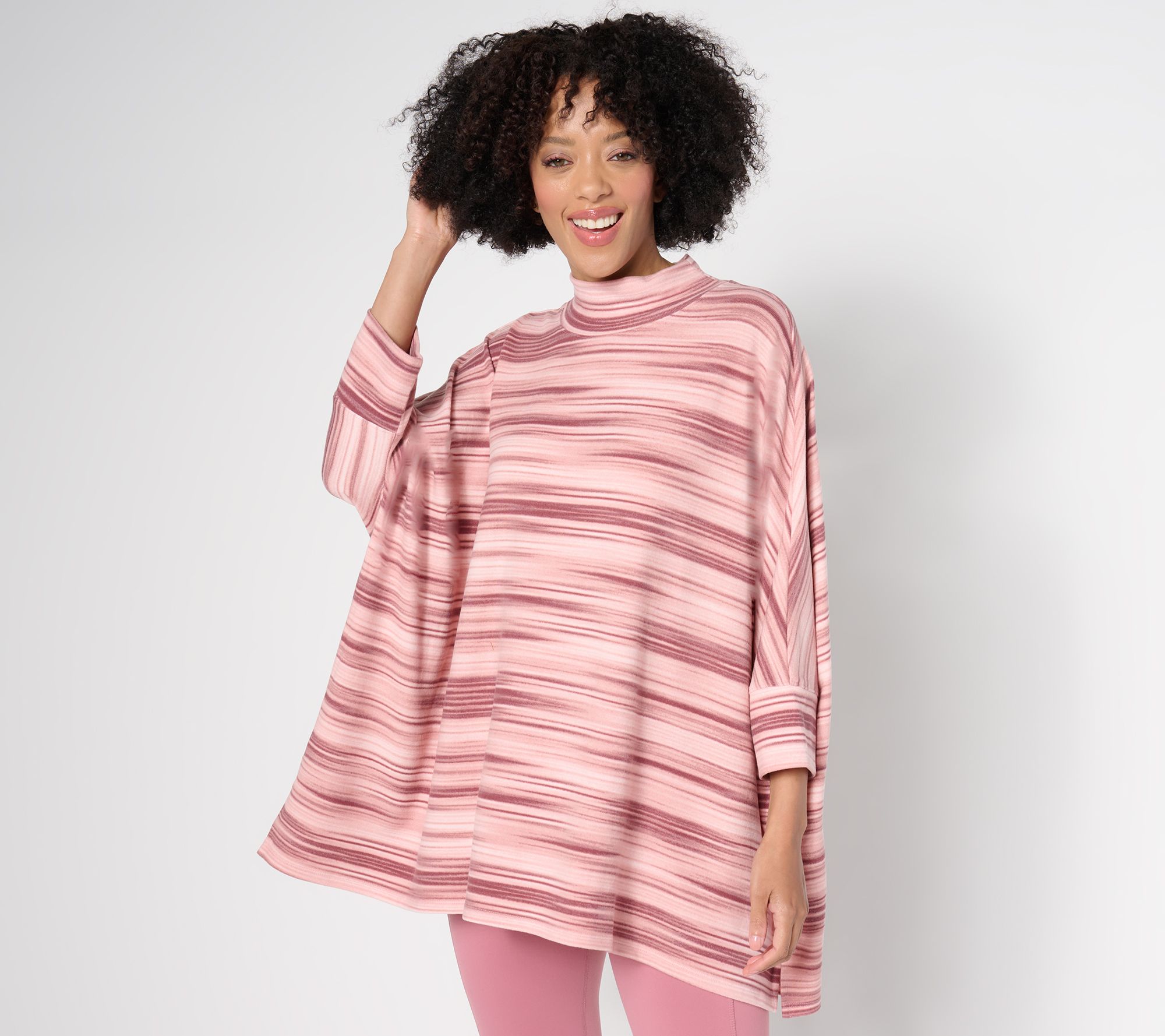 "As Is" Denim & Co. Active Heavenly Jersey Space Dye Printed Poncho