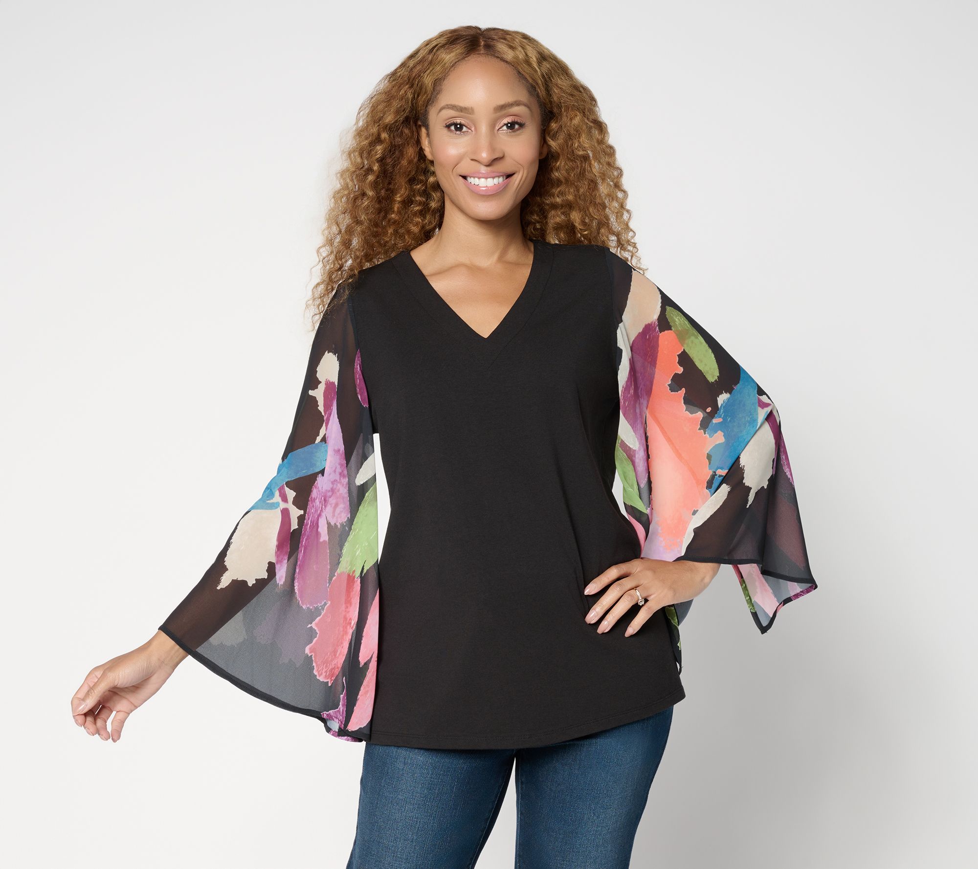 Brandis Dress Out Loud Autumn Abstract Breezey Sleeve V-Neck Top