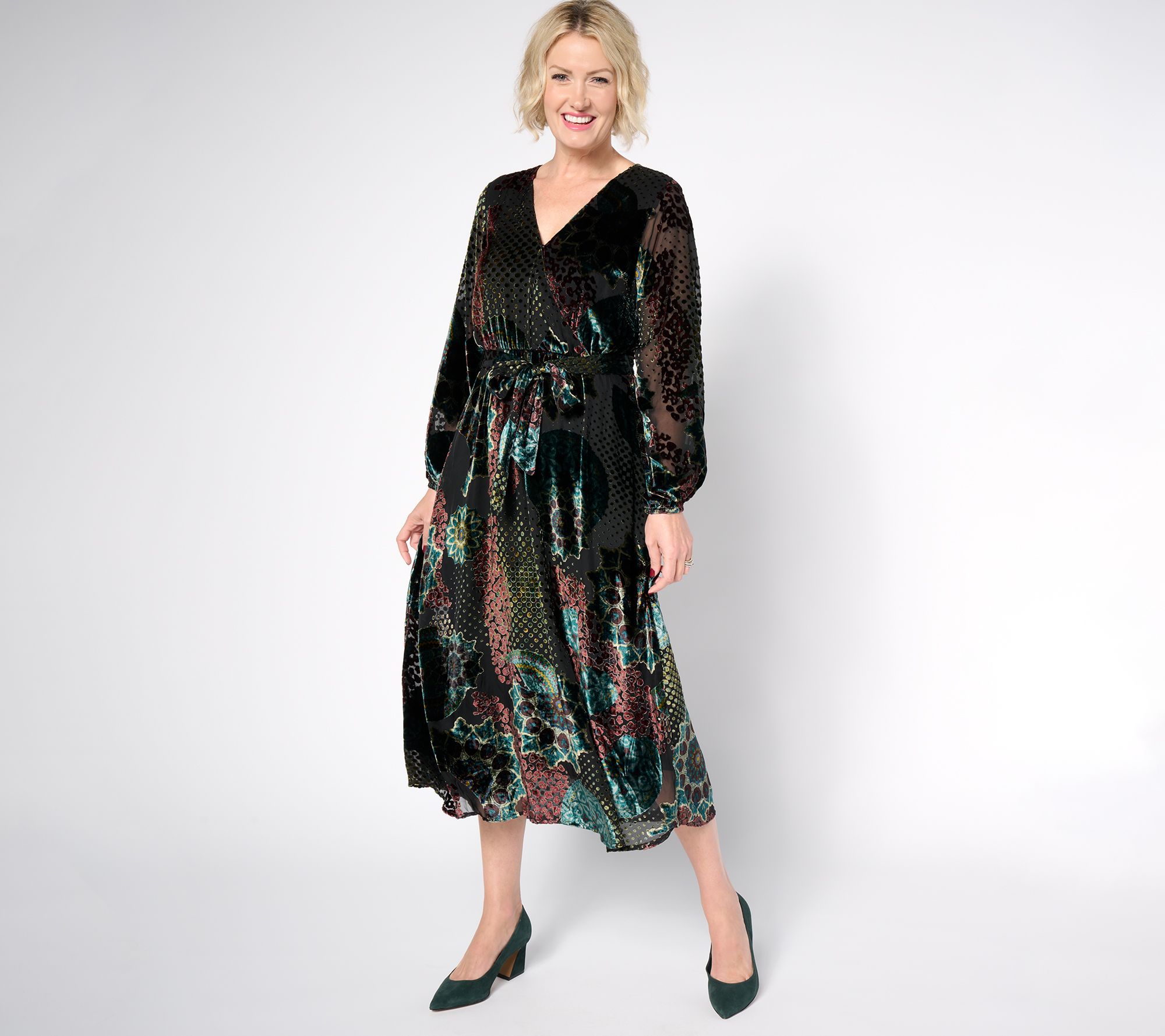 "As Is" Destination 365 Regular Burnout Velvet Long Sleeve Dress