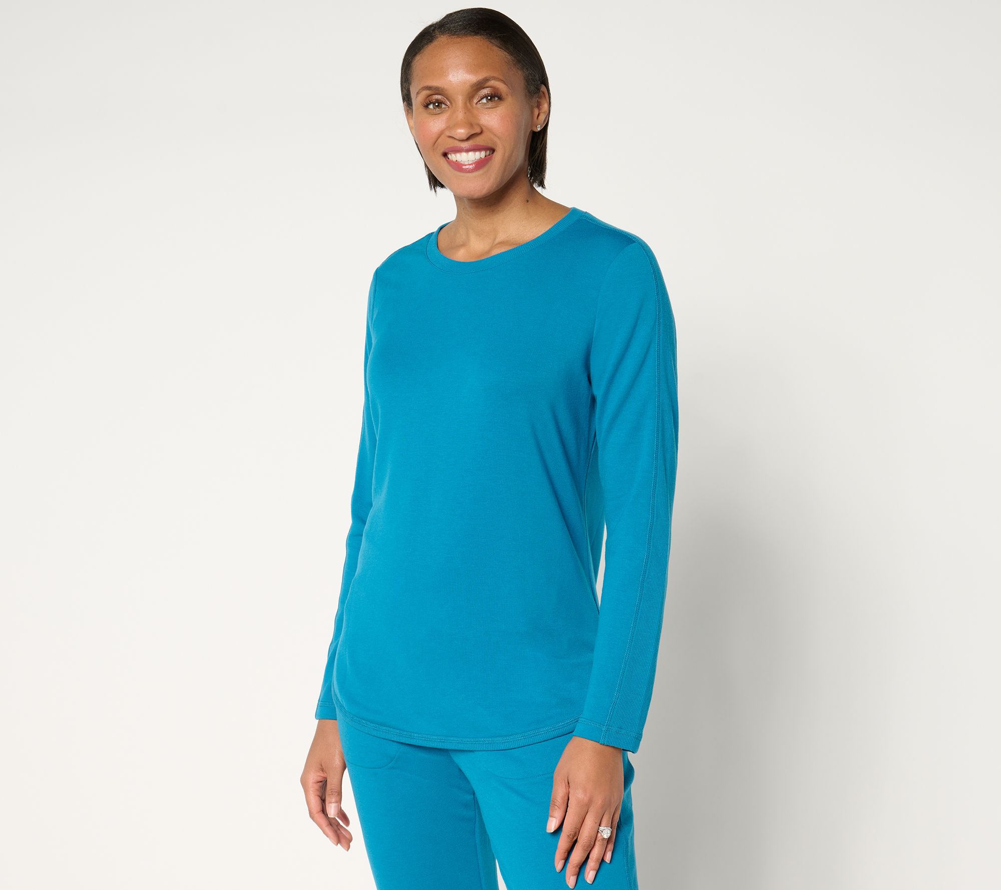 "As Is" Denim & Co. Active French Terry Rib Mix Long Sleeve Top