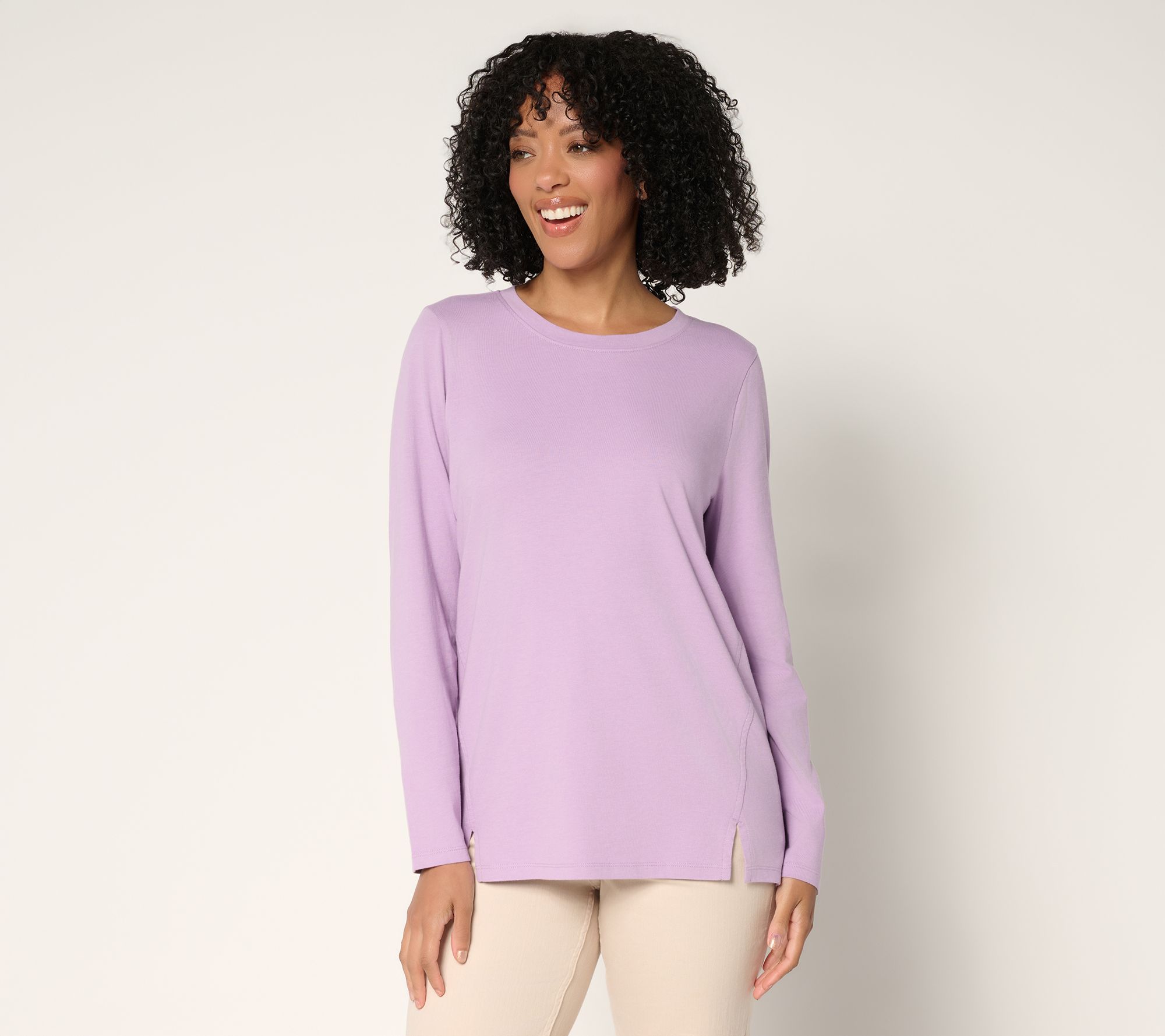 LOGO by Lori Goldstein Long Sleeve Everyday Tee with Slits