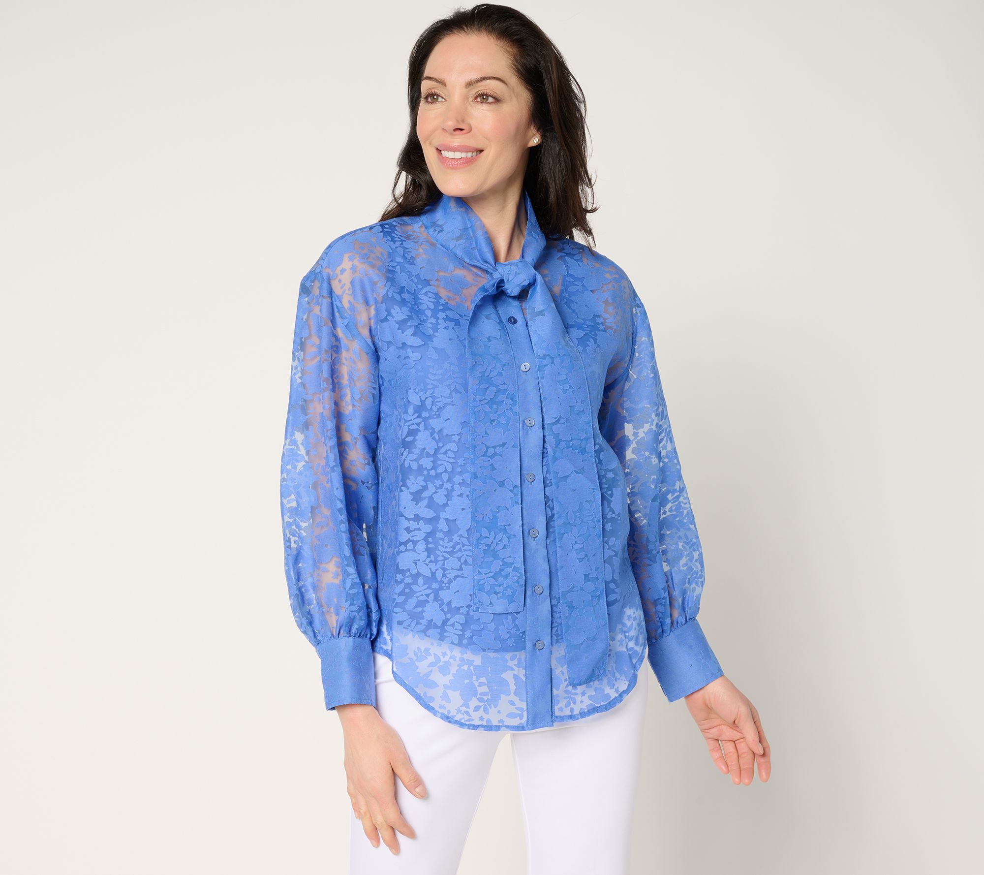 "As Is" by Stacy London Floral Organza Bow Tie Blouse with Knit Tank