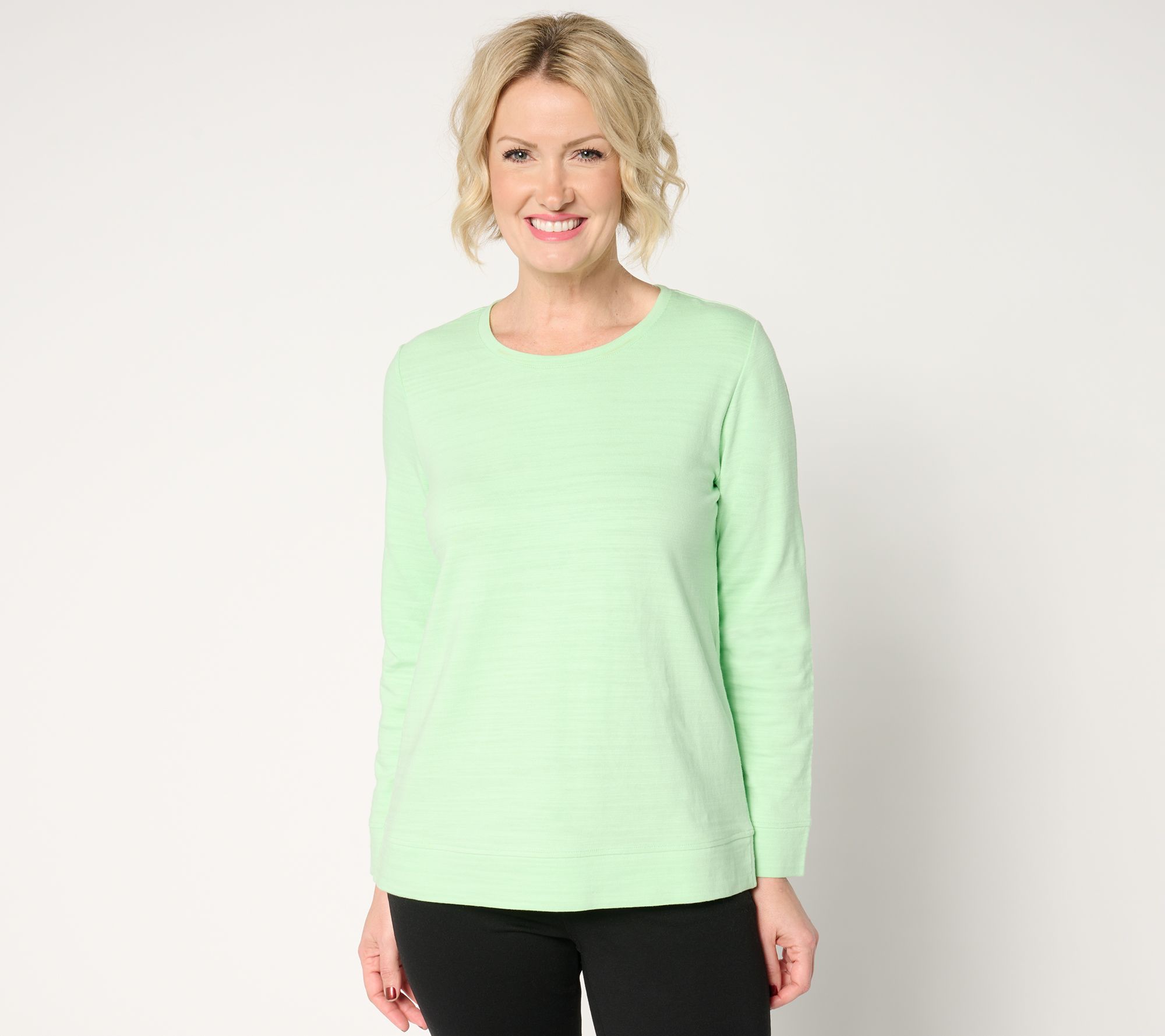 "As Is" Denim & Co. Active Textured Cotton Crew Neck Pullover