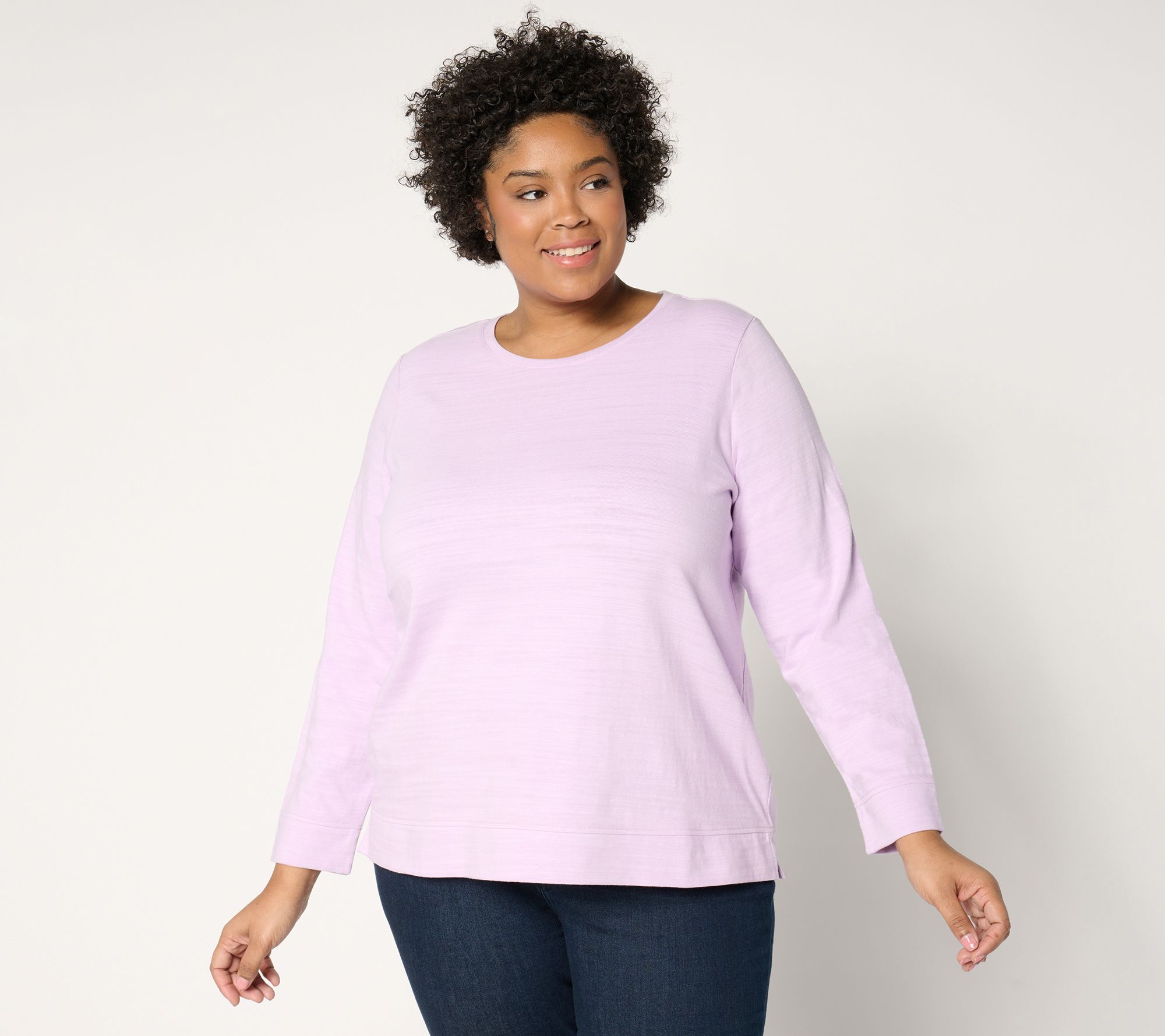 "As Is" Denim & Co. Active Textured Cotton Crew Neck Pullover