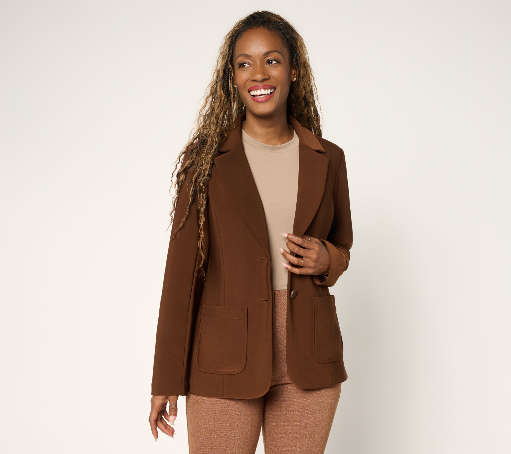 Susan Graver Regular Brushed Back LK Fusion Notch Collar Blazer