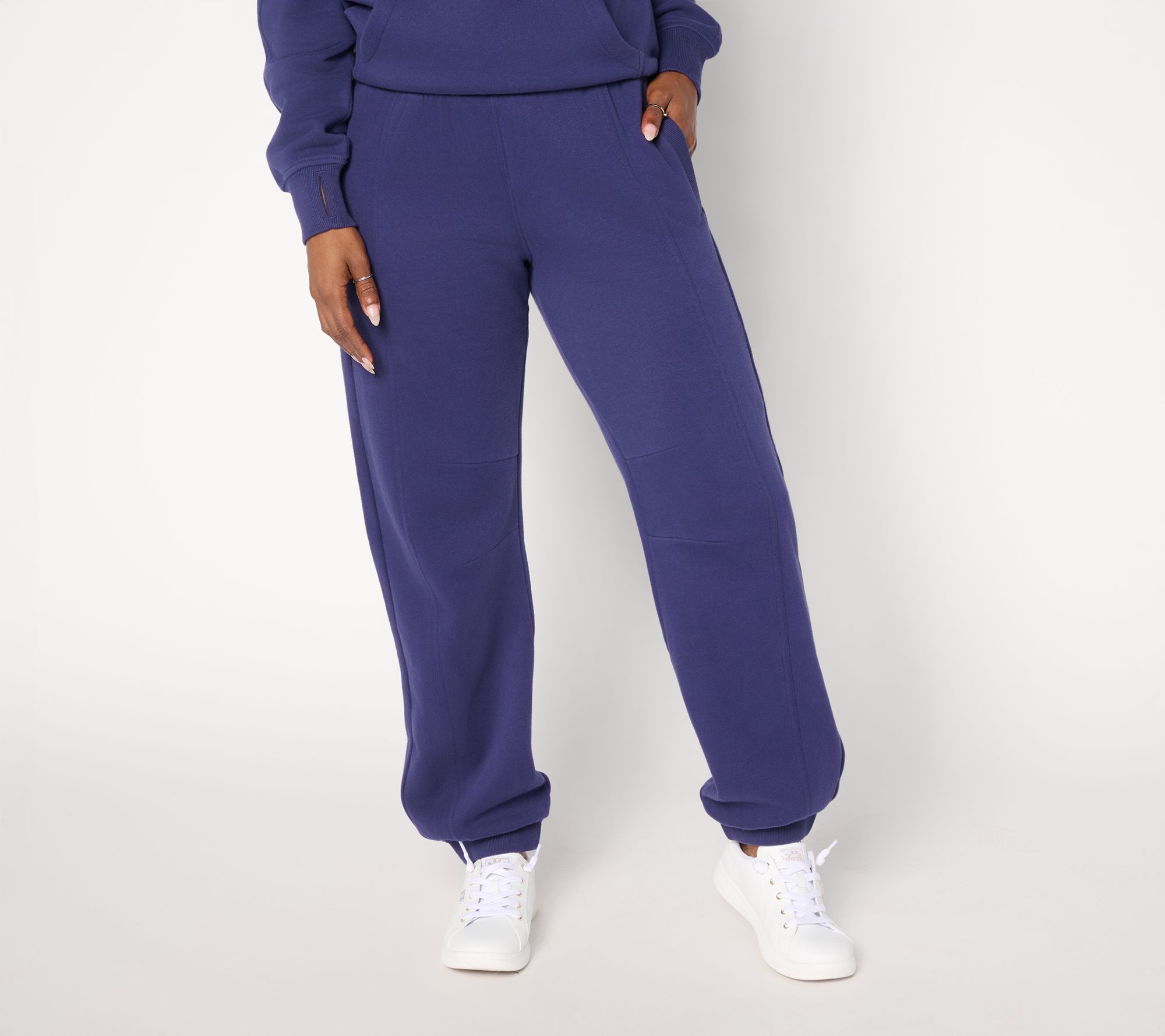 LOGO by Lori Goldstein Petite Plush Terry Seamed Ankle Joggers