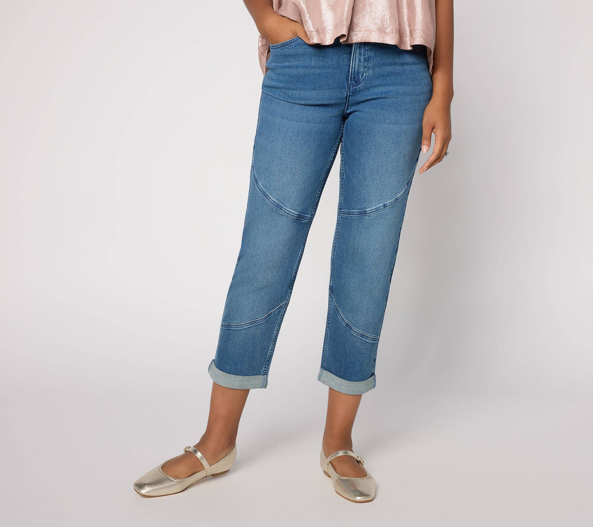 LOGO by Lori Goldstein Petite Seamed Boyfriend Ankle Jeans