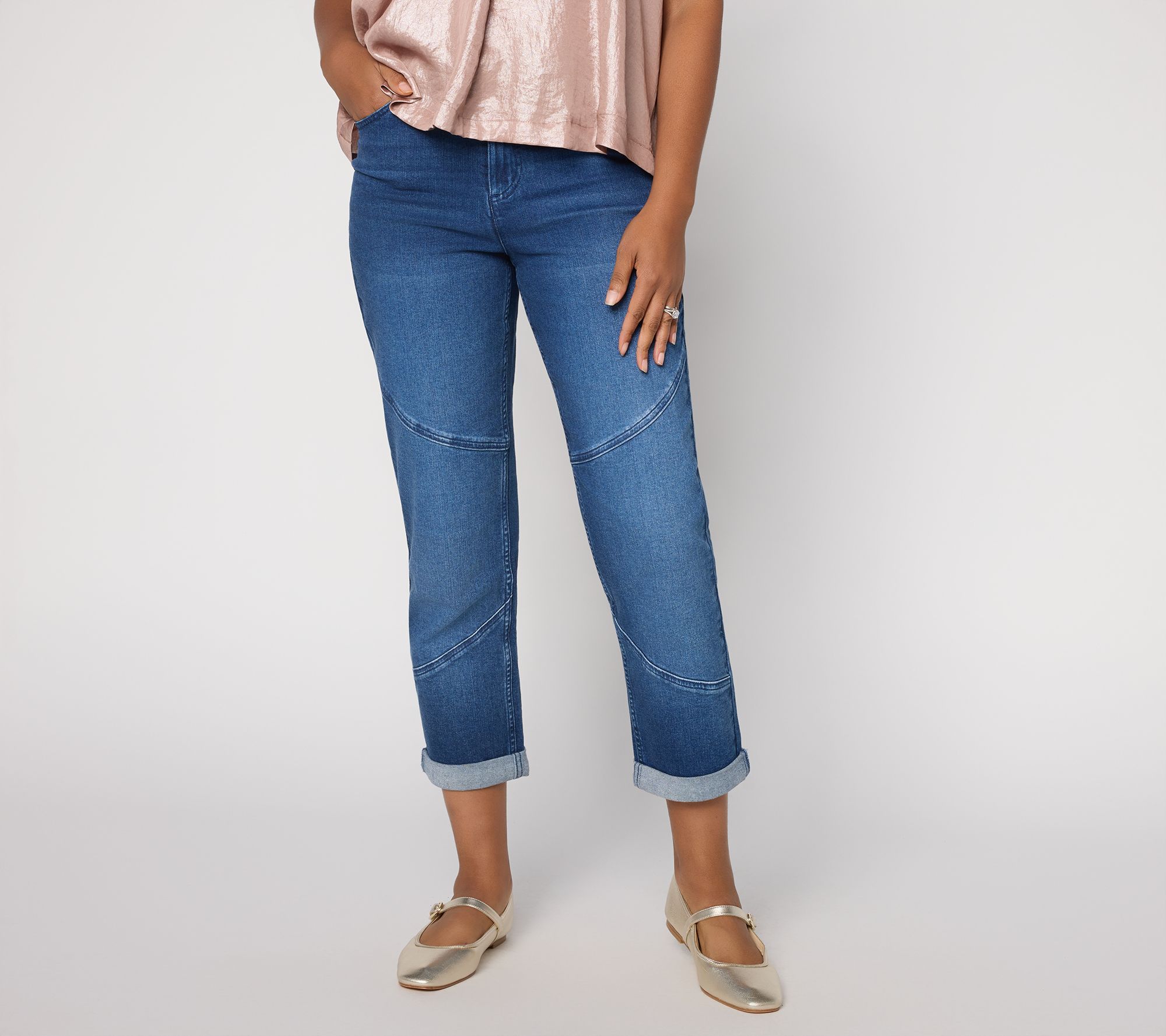 LOGO by Lori Goldstein Petite Seamed Boyfriend Ankle Jeans