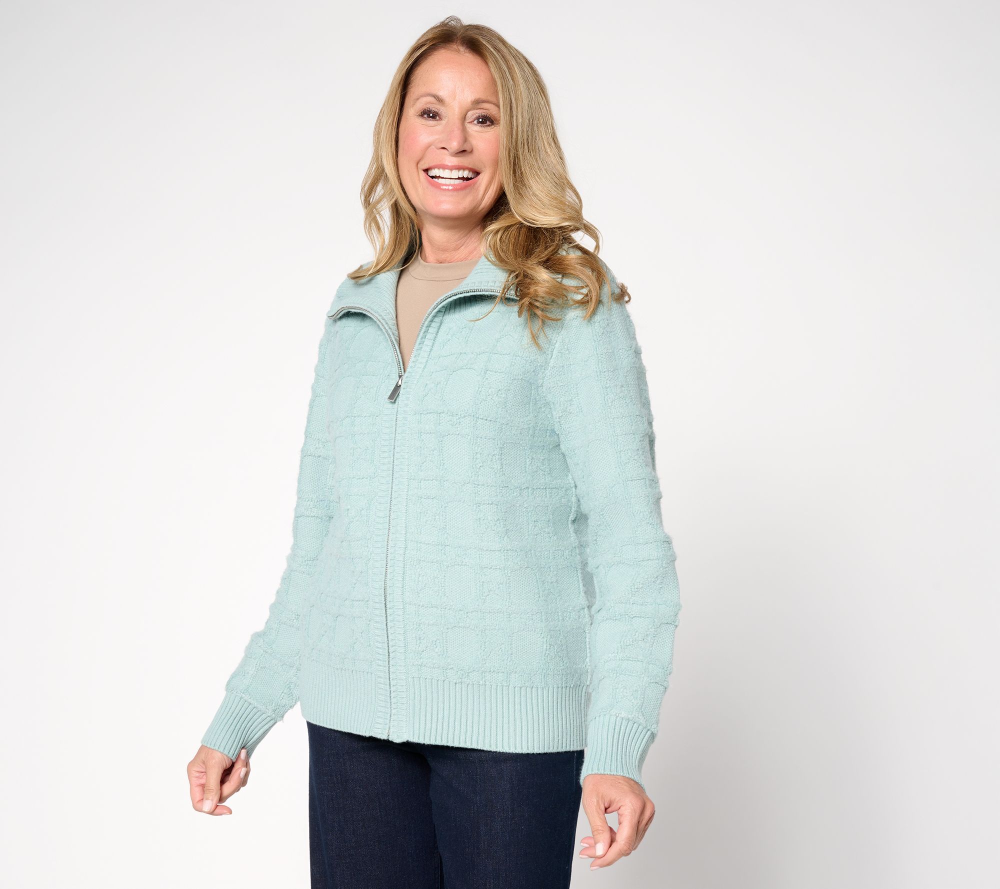  Susan Graver Novelty Zip Front Sweater Jacket
