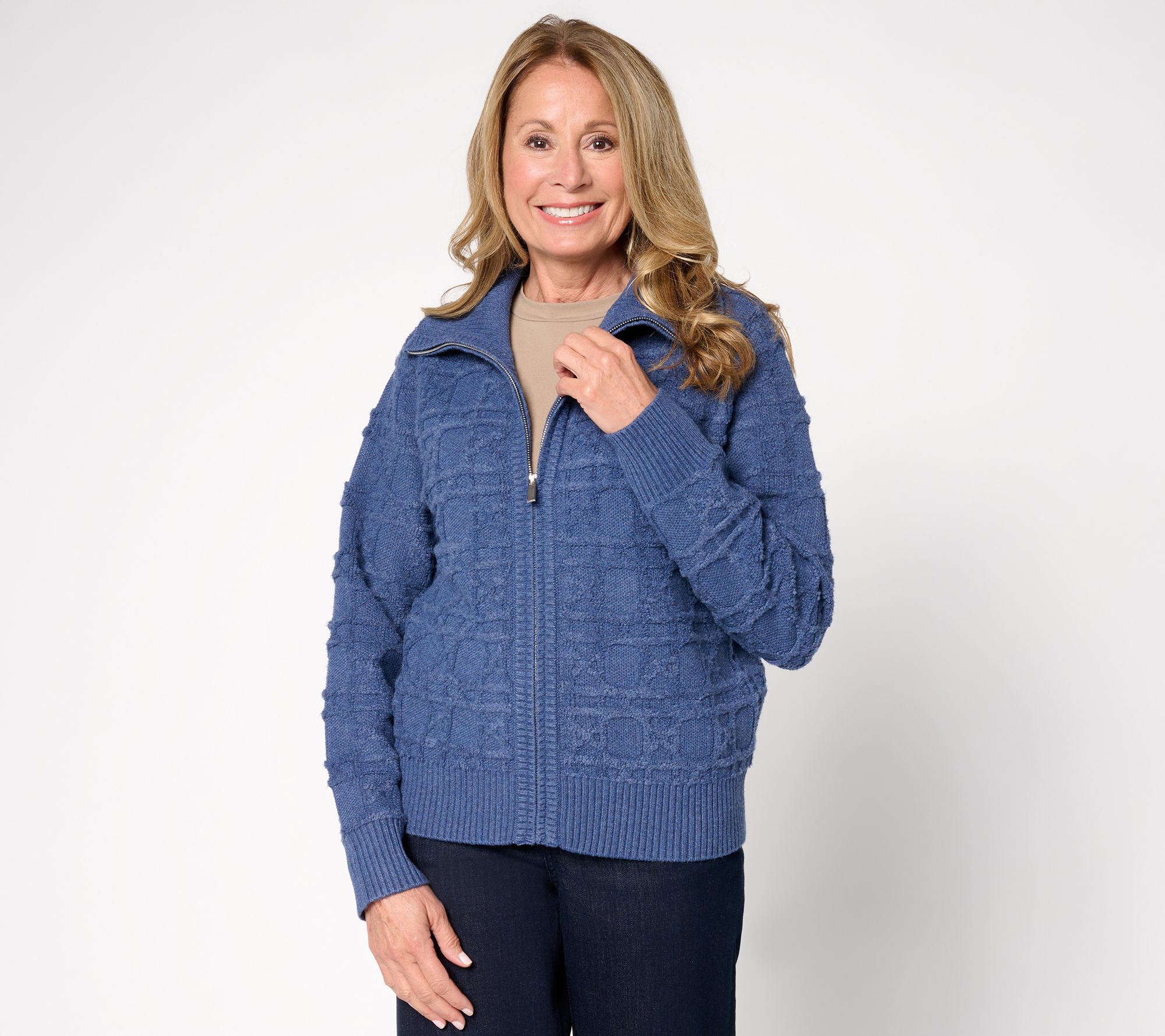 Susan Graver Novelty Zip Front Sweater Jacket