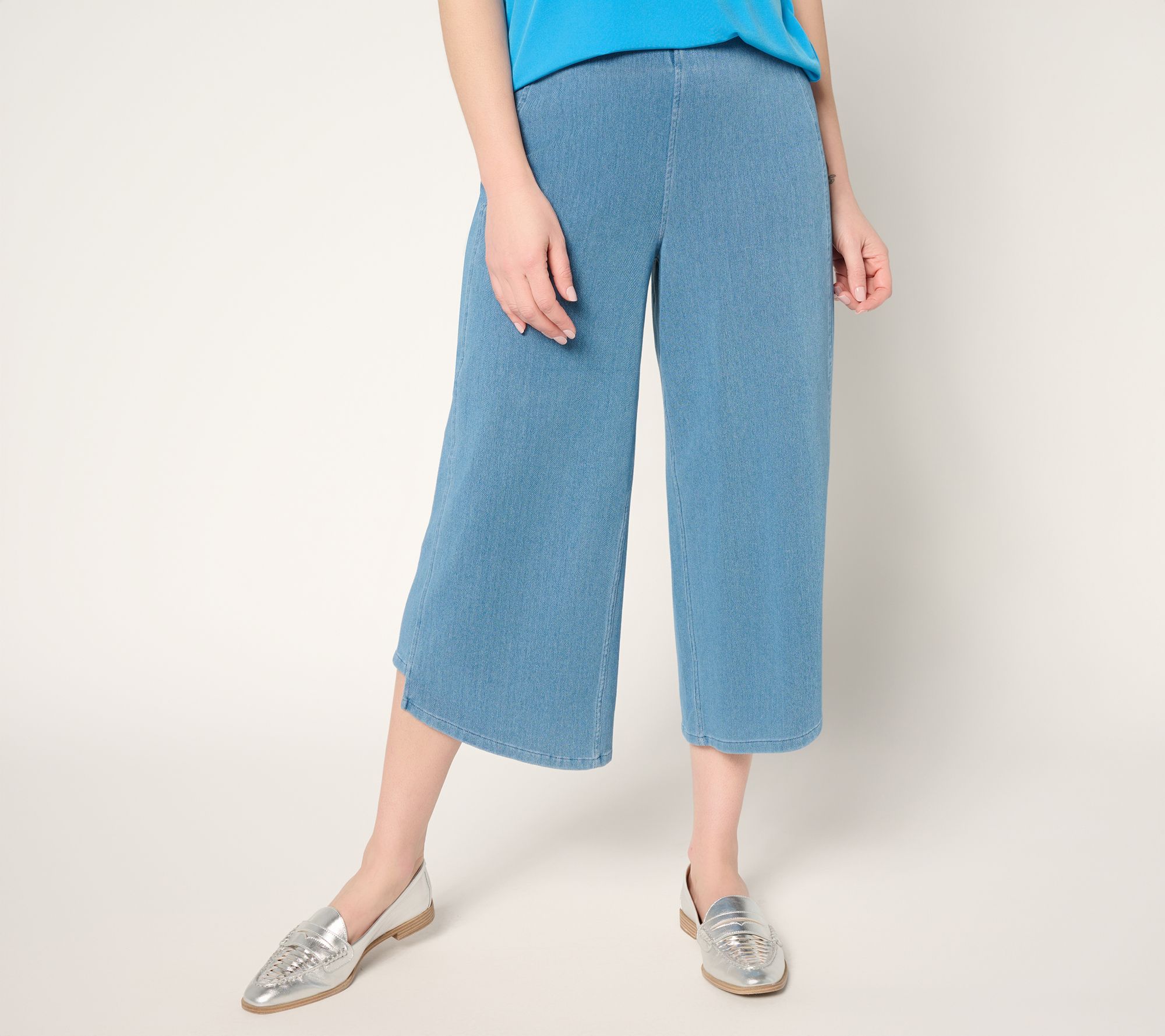 "As Is" Susan Graver Reg Cool Touch Knit Denim Culotte