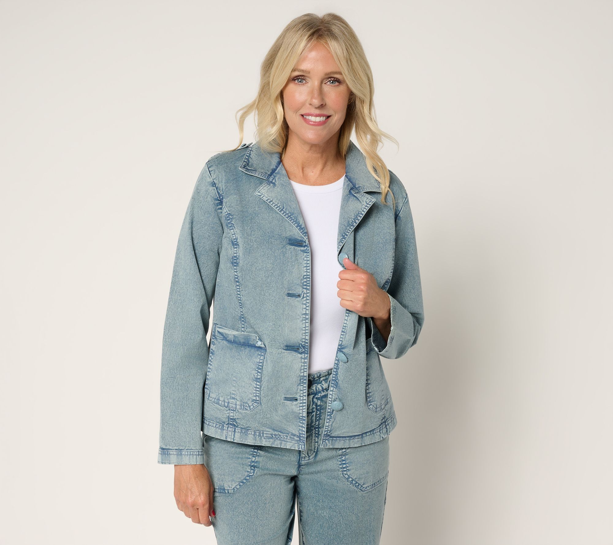 "As Is" LOGO by Lori Goldstein Stone Wash Notched Collar Blazer