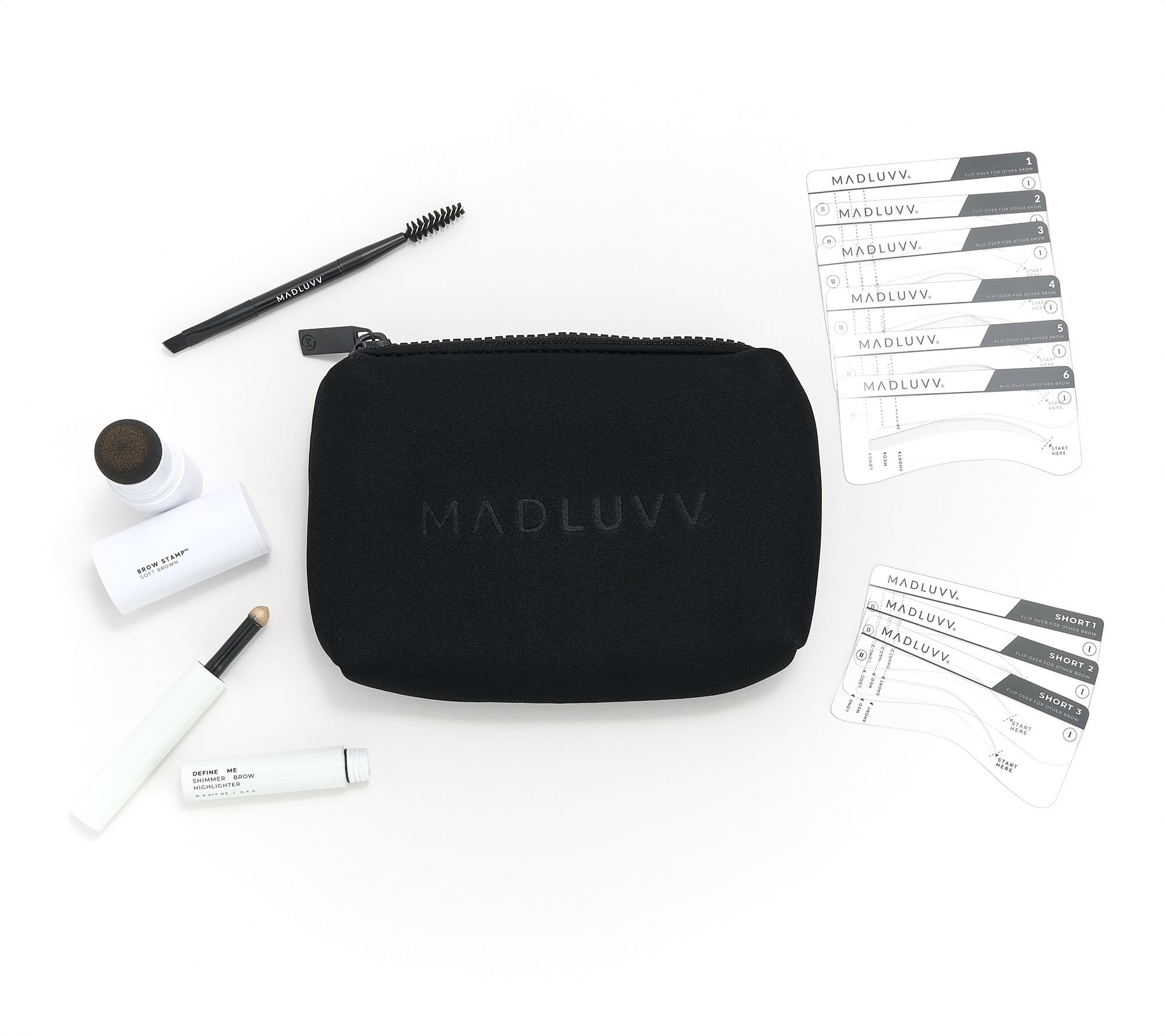 Madluvv Brow Stamp, 9 Stencils & Highlighter Kit with Bag
