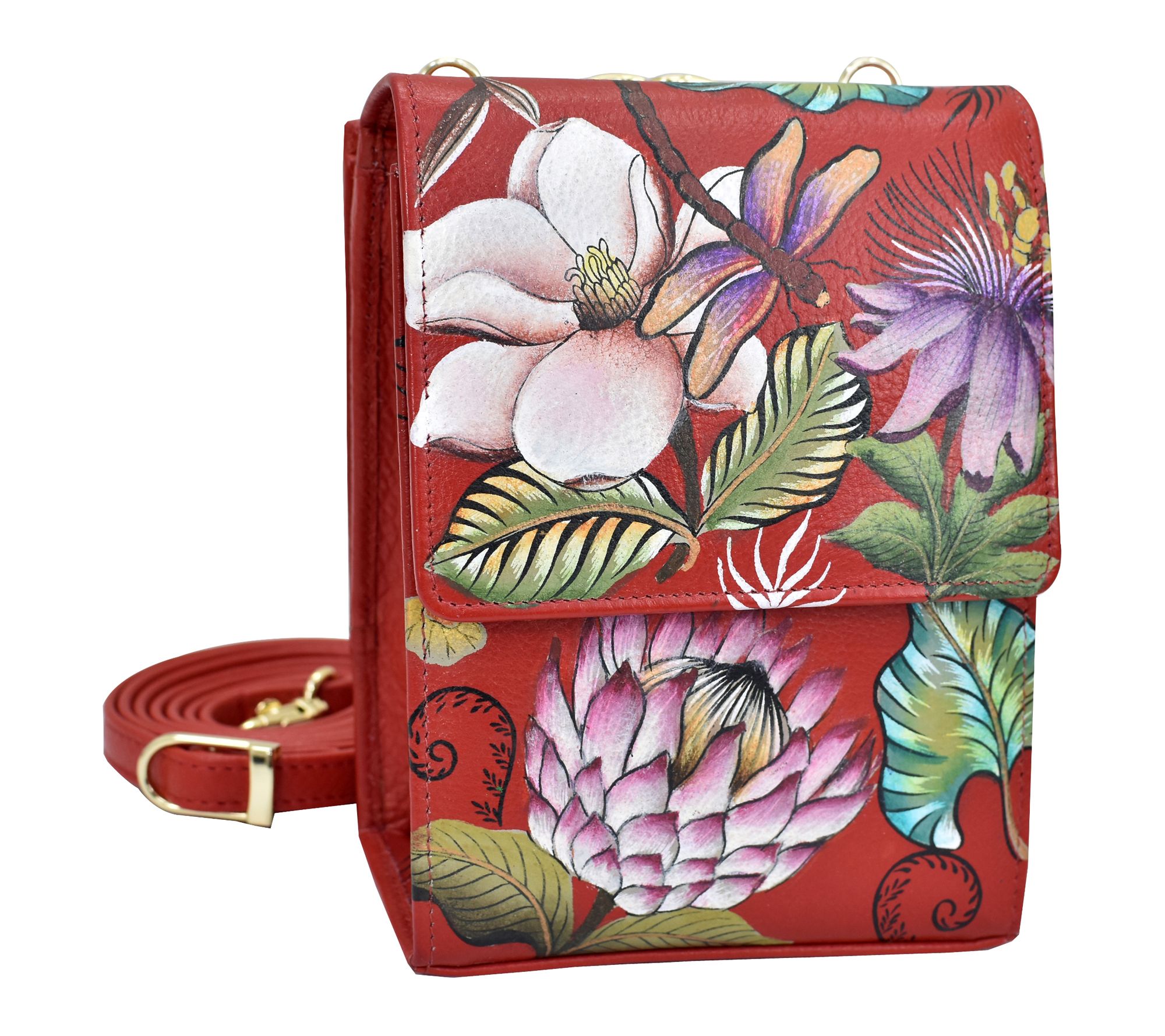 Anuschka Painted Leather Triple Compartment Flap Crossbody