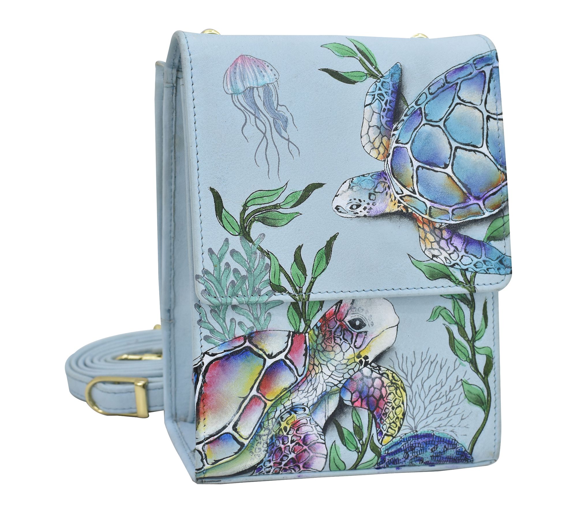 Anuschka Painted Leather Triple Compartment Flap Crossbody