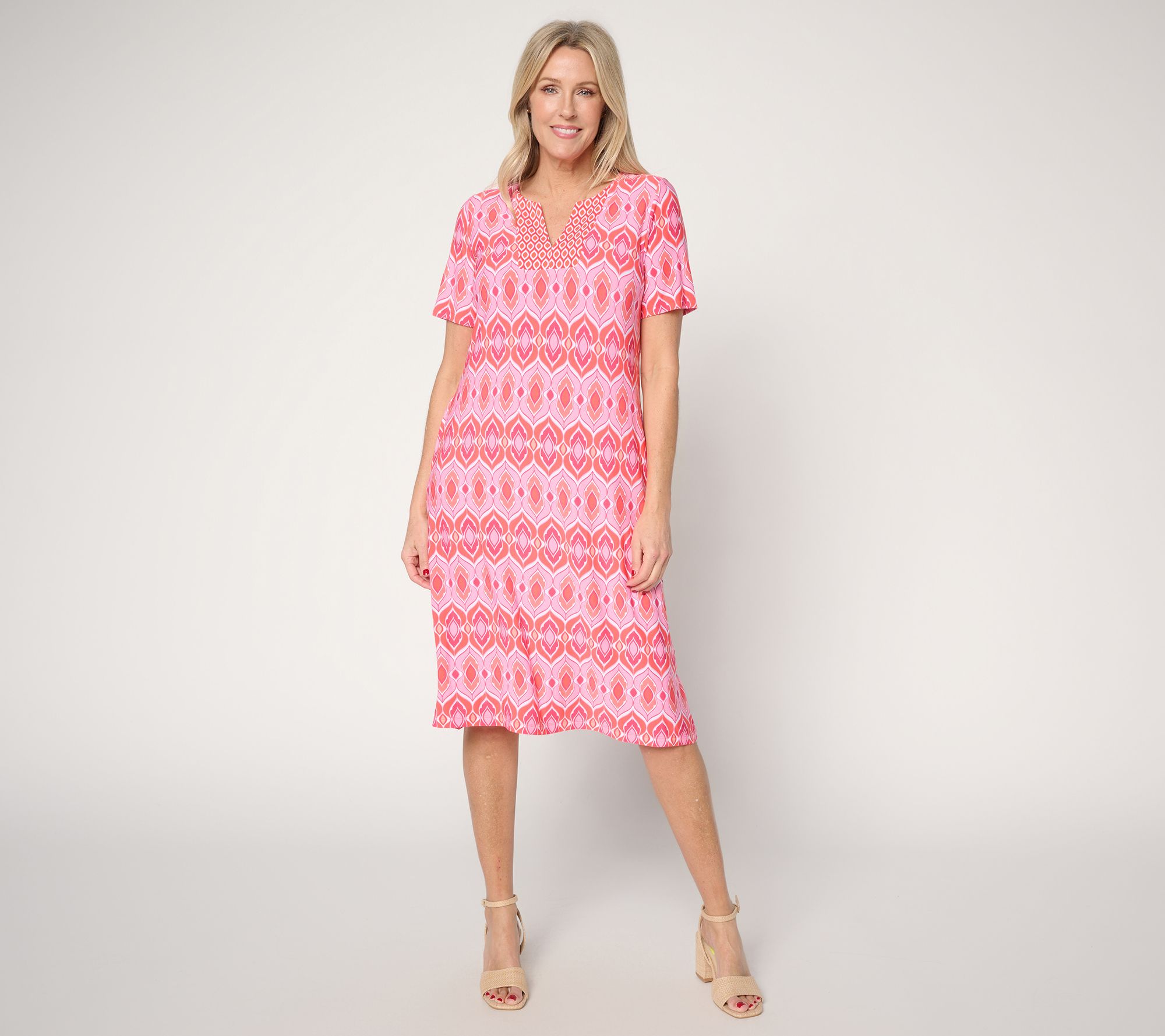 Susan Graver Regular Printed Liquid Knit Split Neck Dress