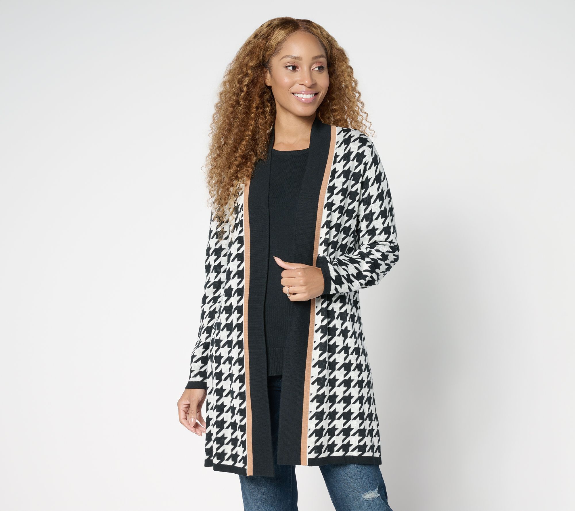 "As Is" Brandis Dress Out Loud Regular Houndstooth Duster Cardigan