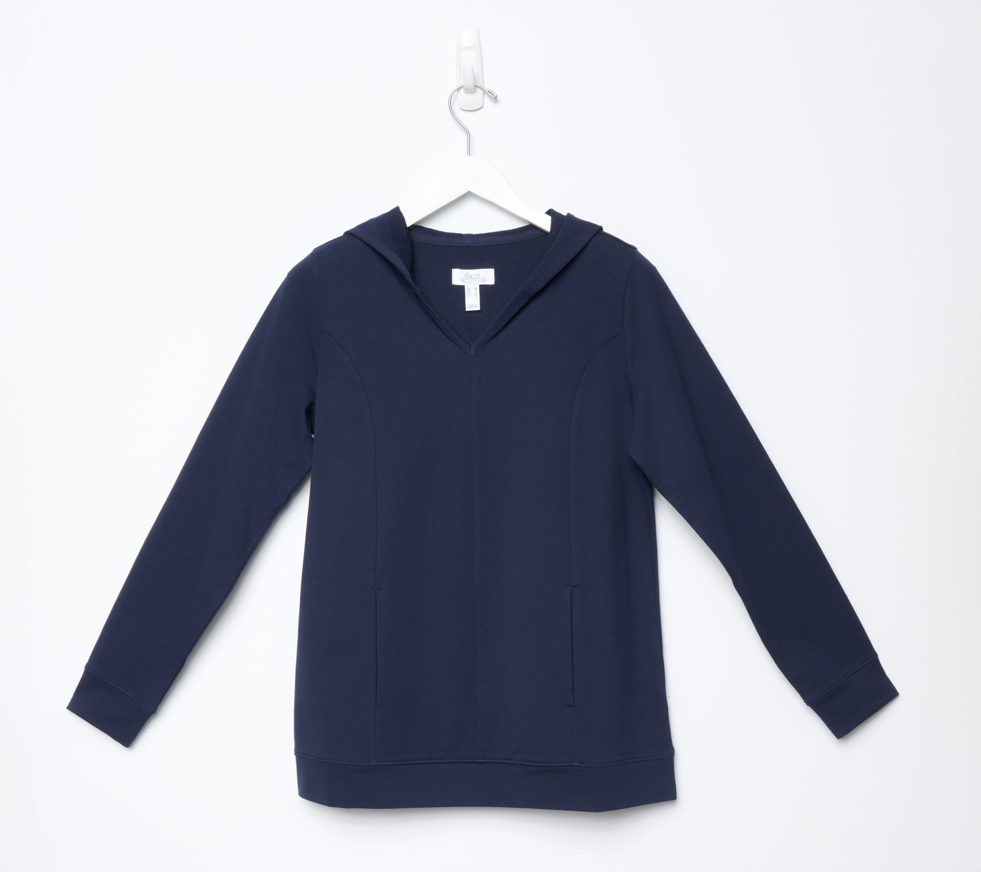 Denim & Co. Active French Terry V-Neck Hooded Pullover