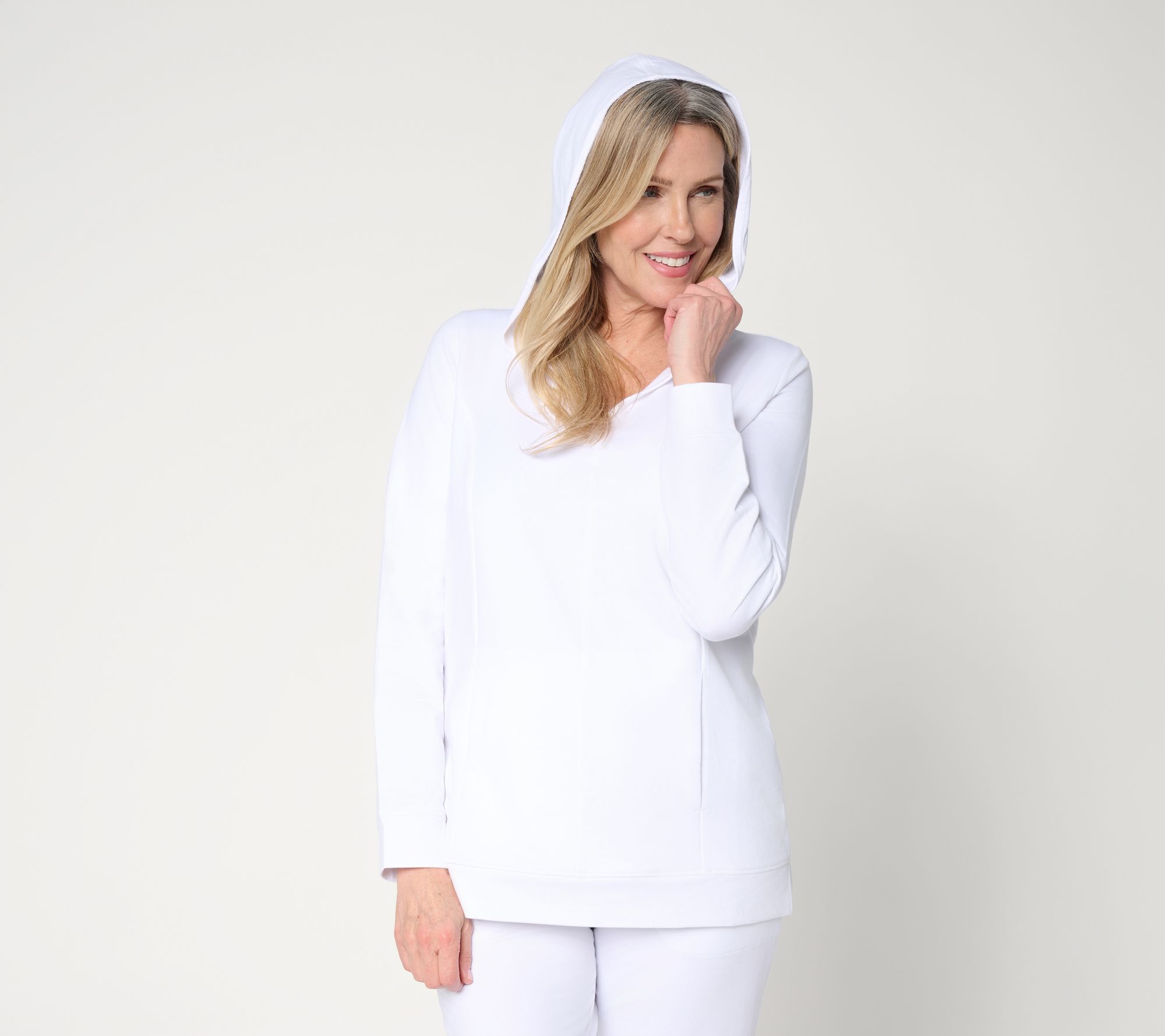 Denim & Co. Active French Terry V-Neck Hooded Pullover