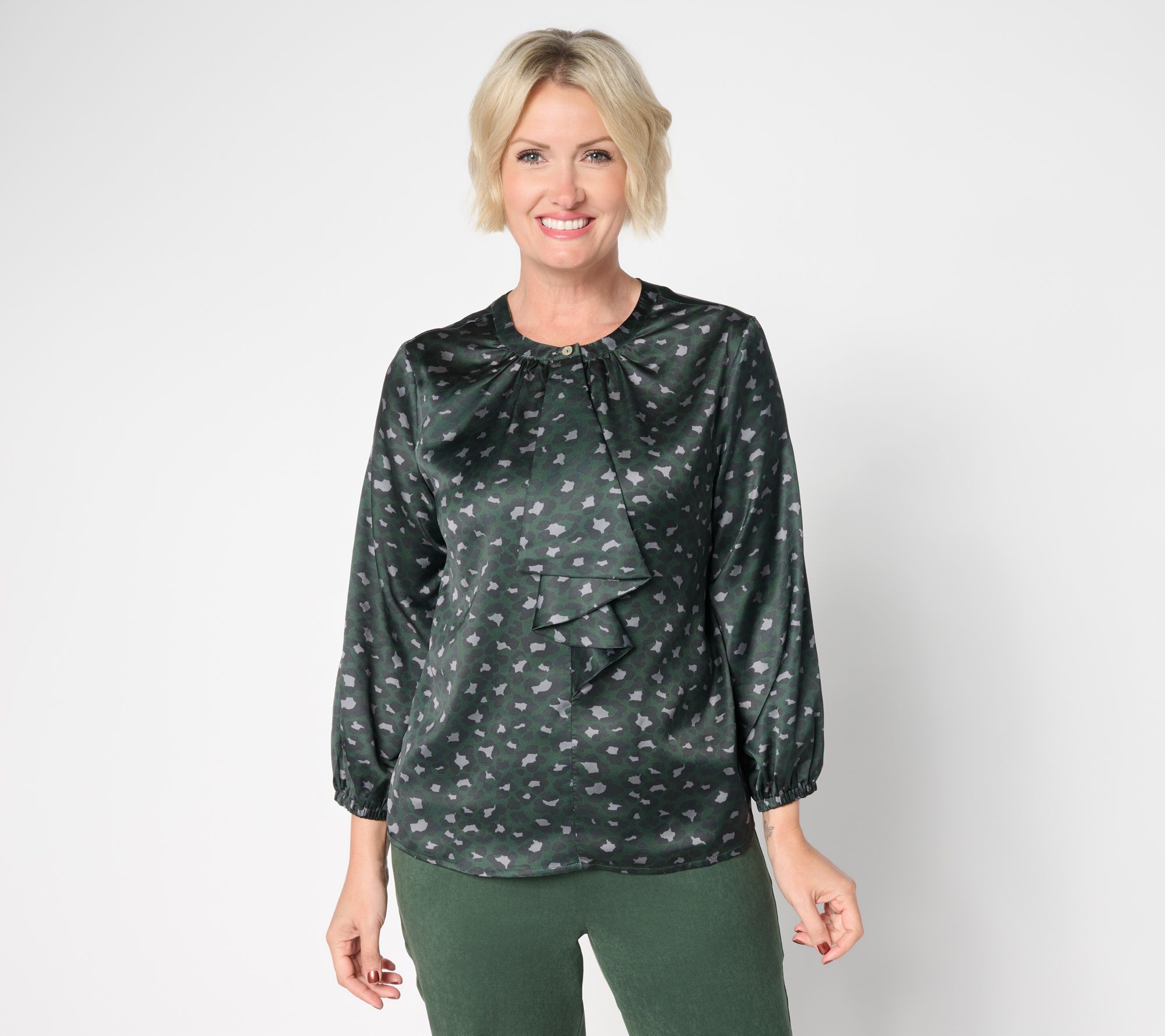 "As Is" by Stacy London Satin Draped Front Blouse