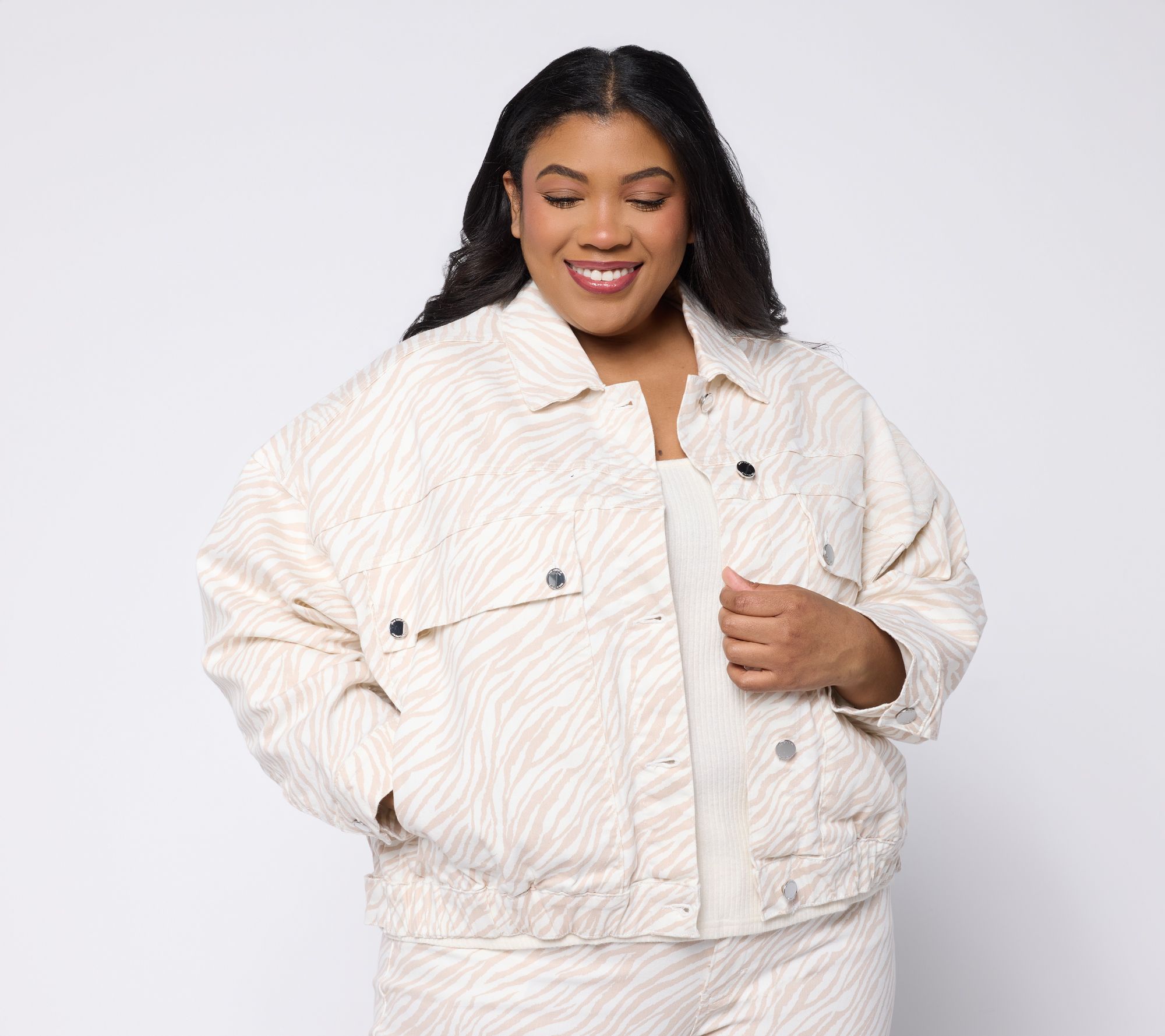 RM Studio x Rebecca Minkoff Naomi Zebra Stripe Denim Jacket - QVC.com