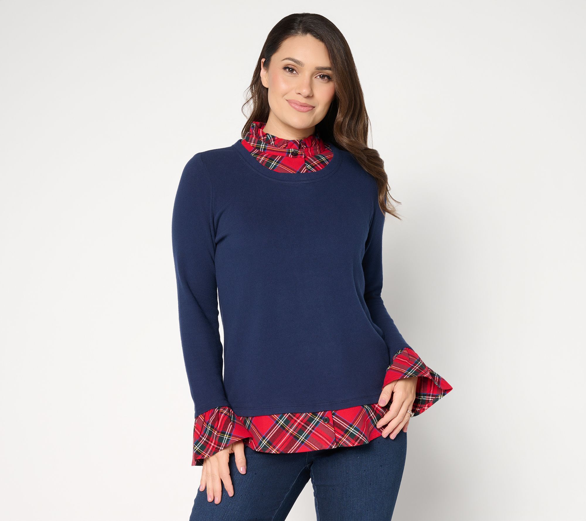 "As Is" Jingle Belles by Kim Gravel Peek a Boo Ruffle Tartan Top