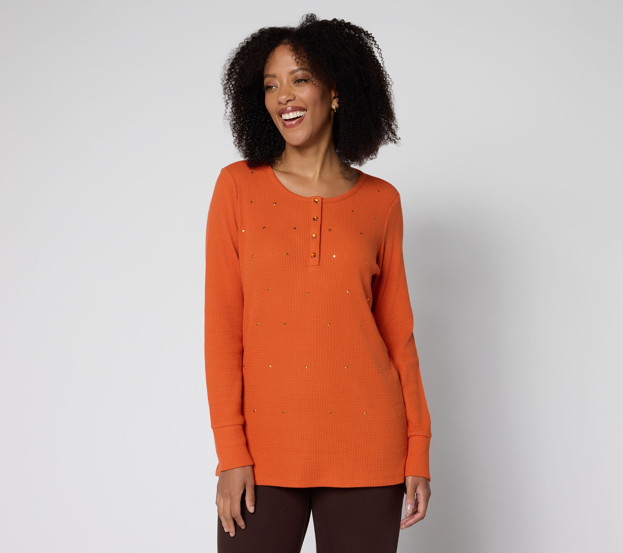 "As Is" Quacker Factory Sparkle and Shine Baby Waffle Snap Henley