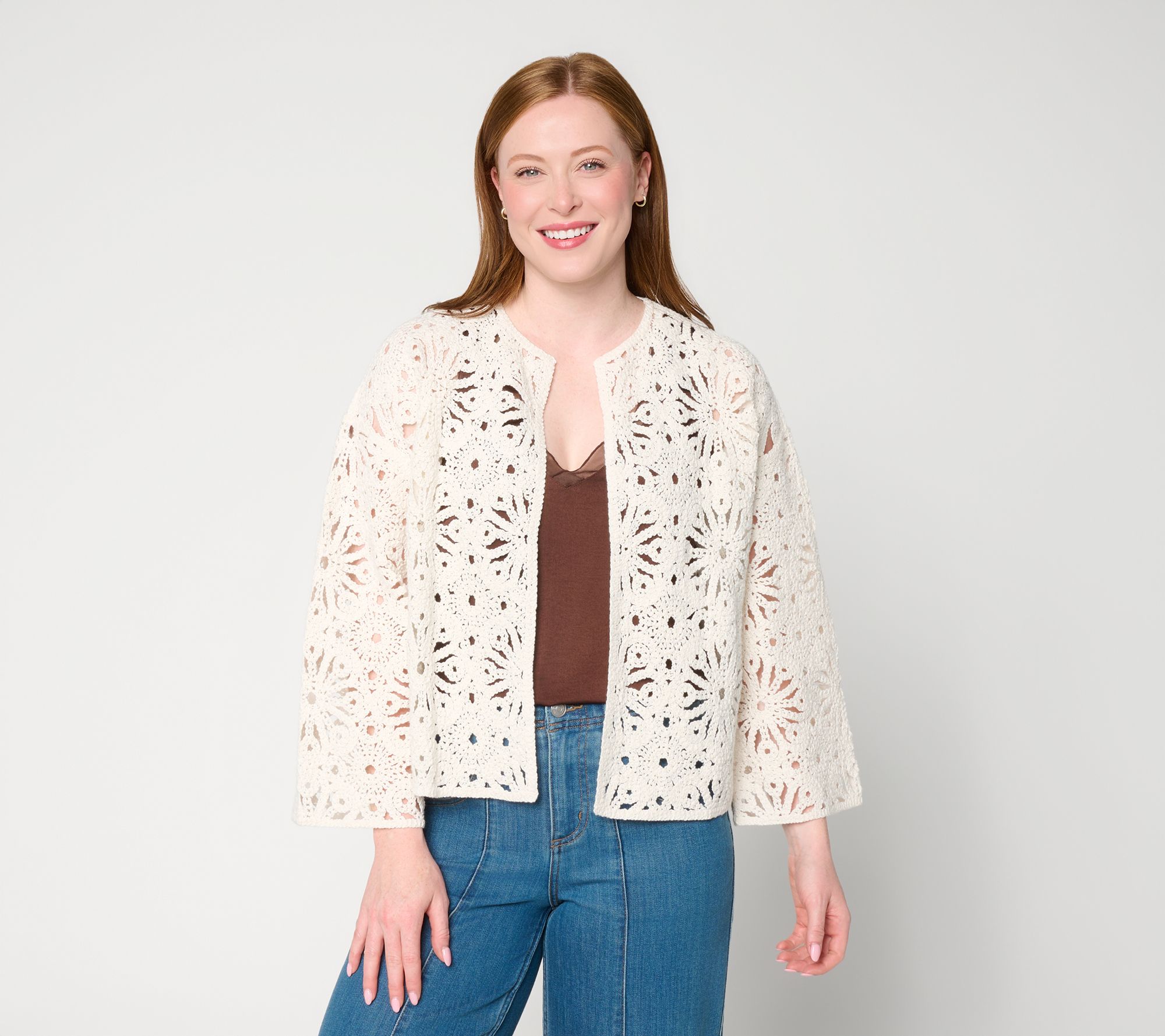 Me by Jennie Garth 100% Cotton Floral Crochet Topper