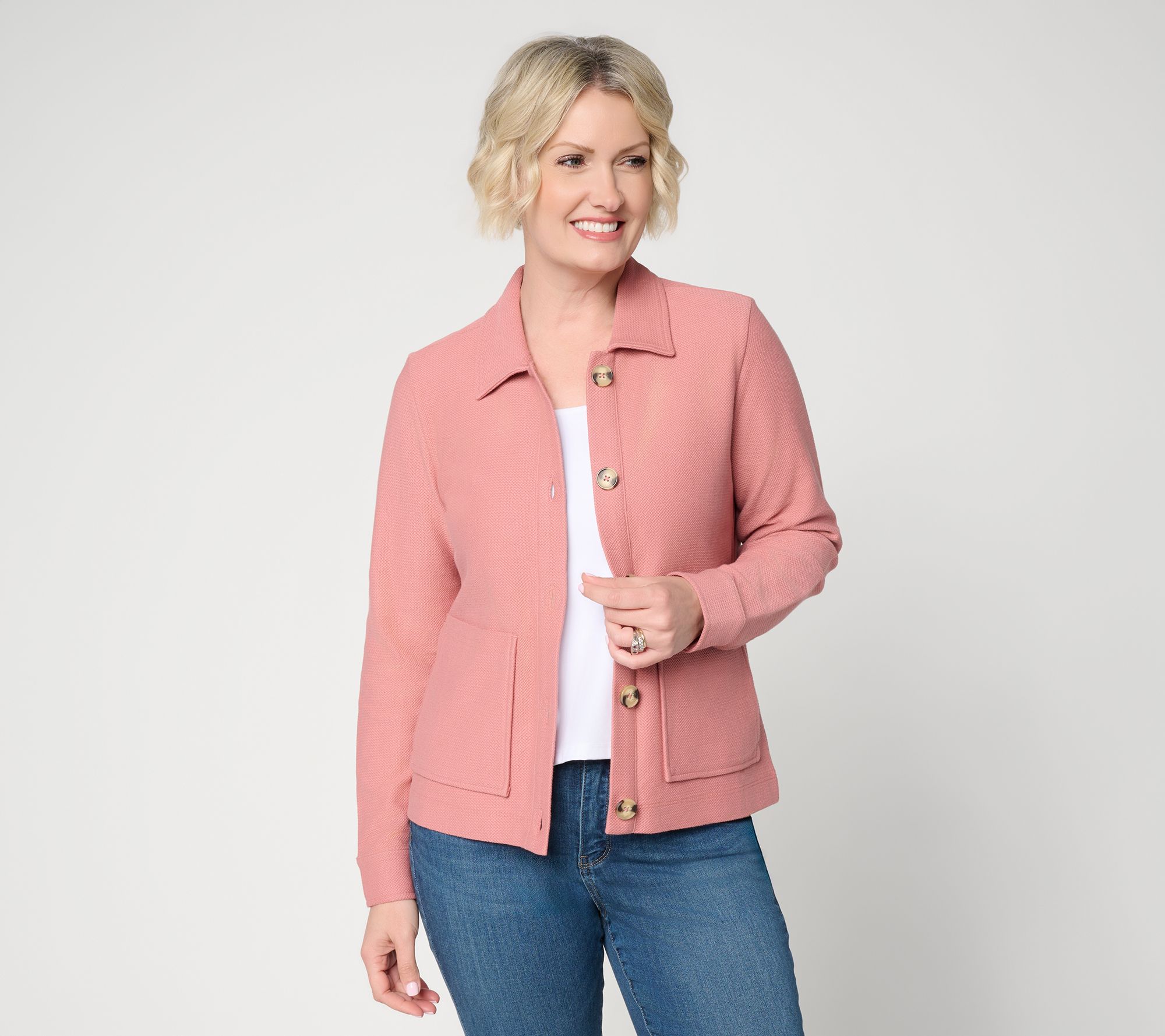 Denim & Co. Knit Terry Button Front Jacket w/ Pockets - QVC.com