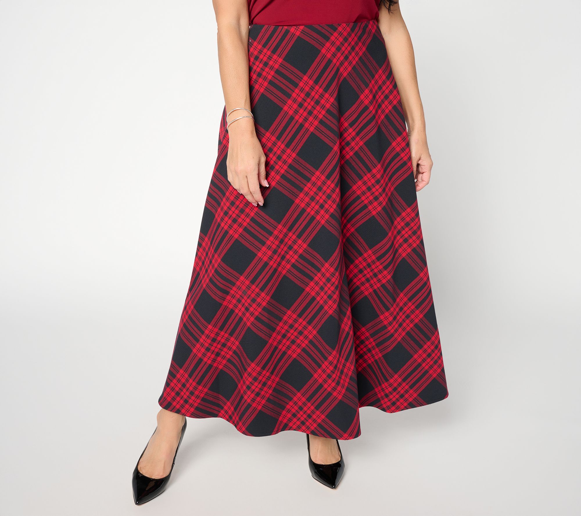 "As Is" Joan Rivers Petite Biased Plaid Maxi Skirt with Hidden Zipper