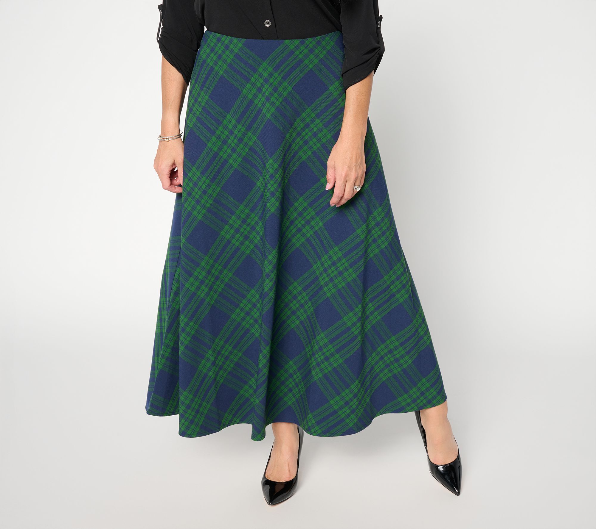 "As Is" Joan Rivers Petite Biased Plaid Maxi Skirt with Hidden Zipper