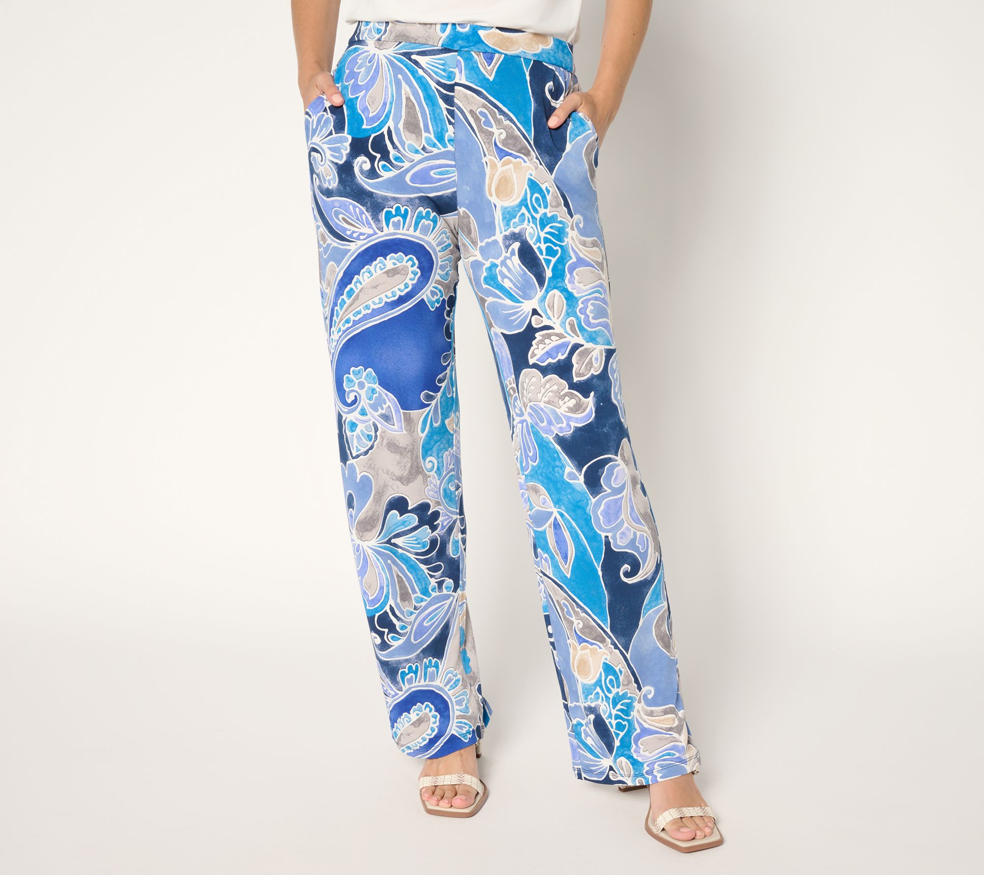 "As Is" Susan Graver Regular Printed Liquid Knit Wide Leg Pants