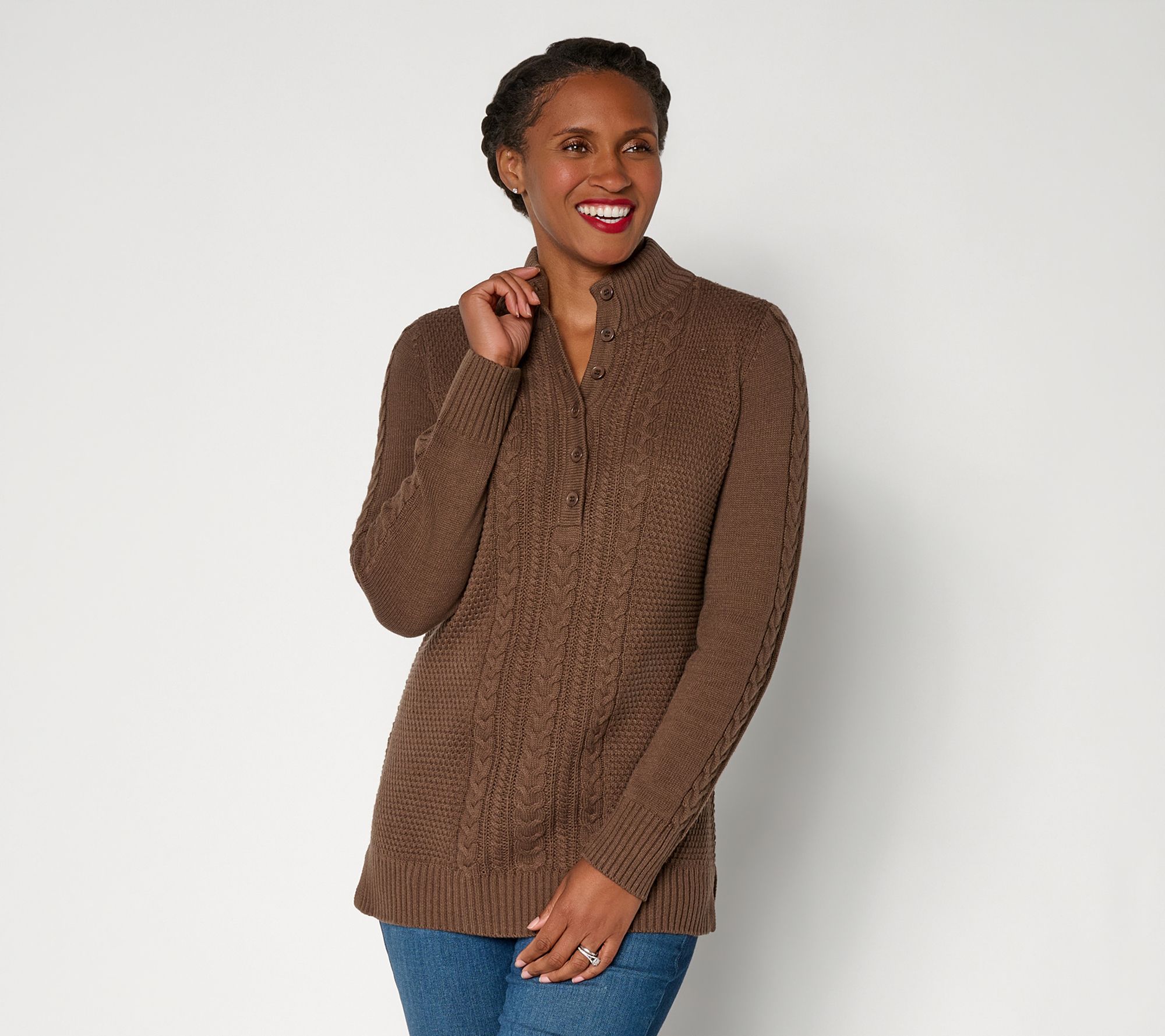 Belle by Kim Gravel Harvest Cabled Henley Sweater