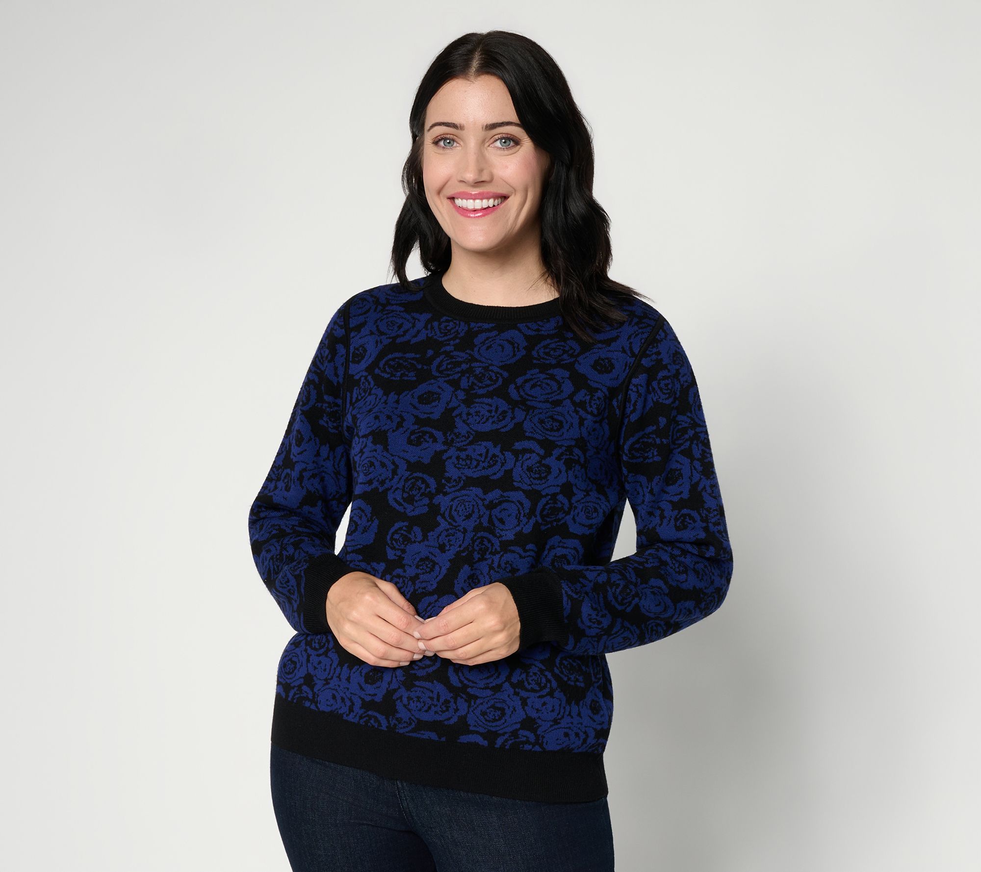 nicole by Nicole Miller Long Sleeve Floral Jacquard Sweater