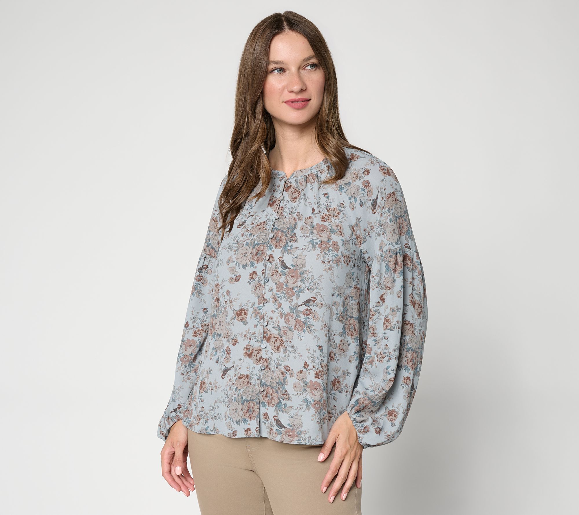 Me by Jennie Garth Printed Blouse with Shirred Sleeve