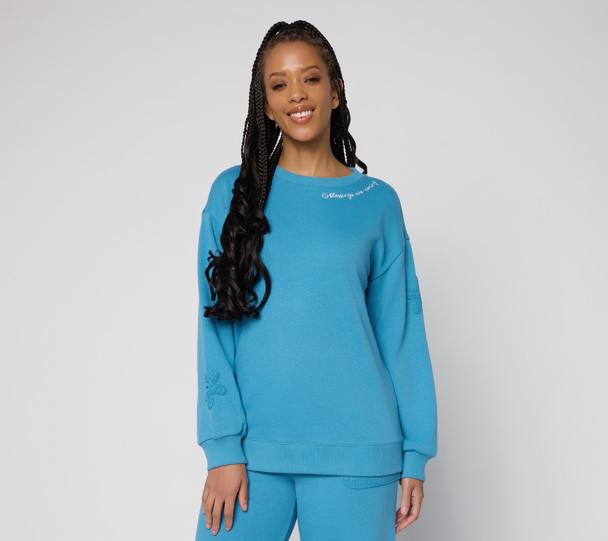 "As Is" Peace Love World French Terry Sweatshirt with Crochet Detail